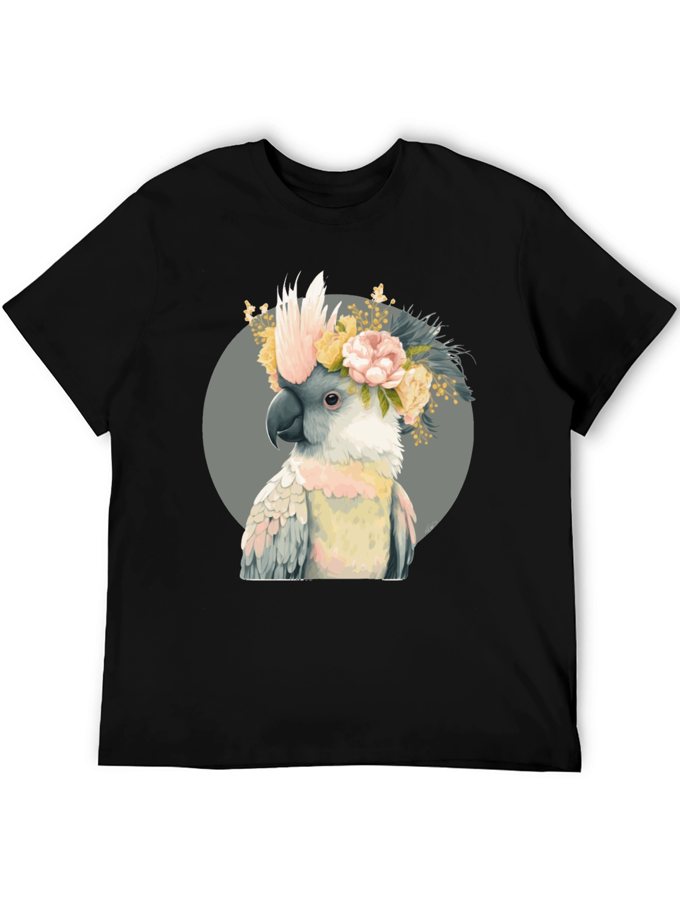 Cockatoo Flower Crown Black T-Shirt