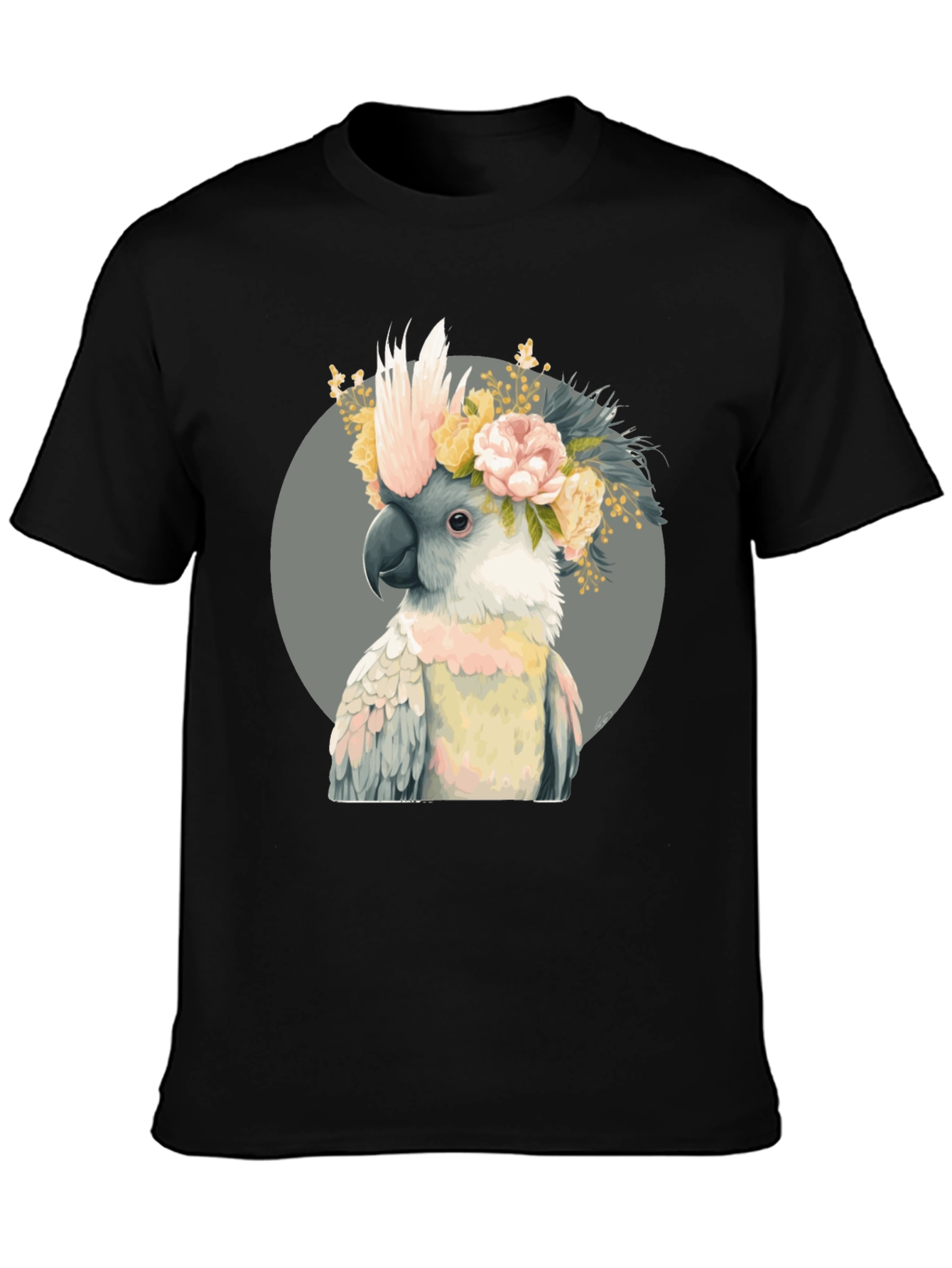 Cockatoo Flower Crown Black T-Shirt