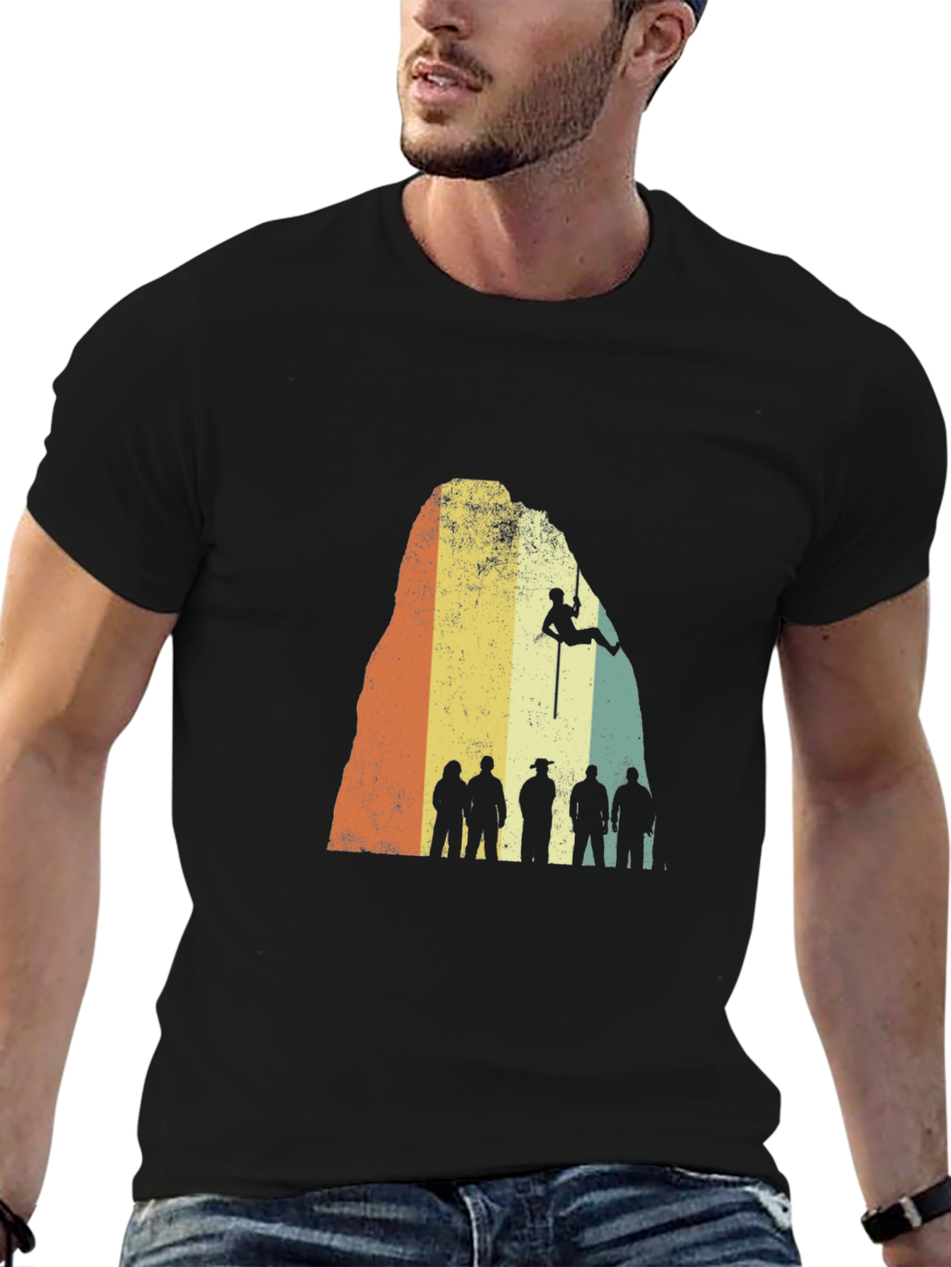 Retro Rock Climbing Silhouette Black T-Shirt