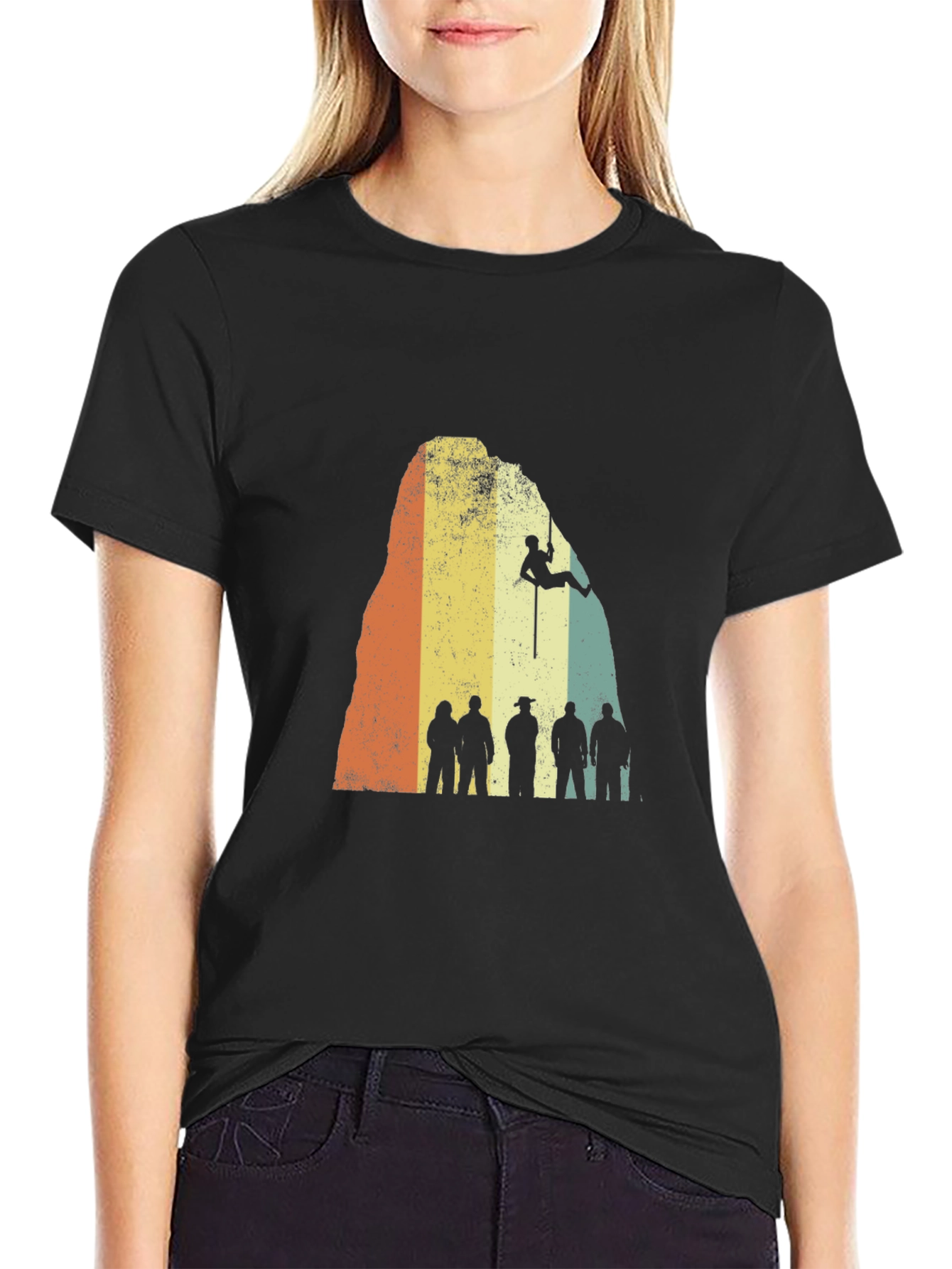 Retro Rock Climbing Silhouette Black T-Shirt
