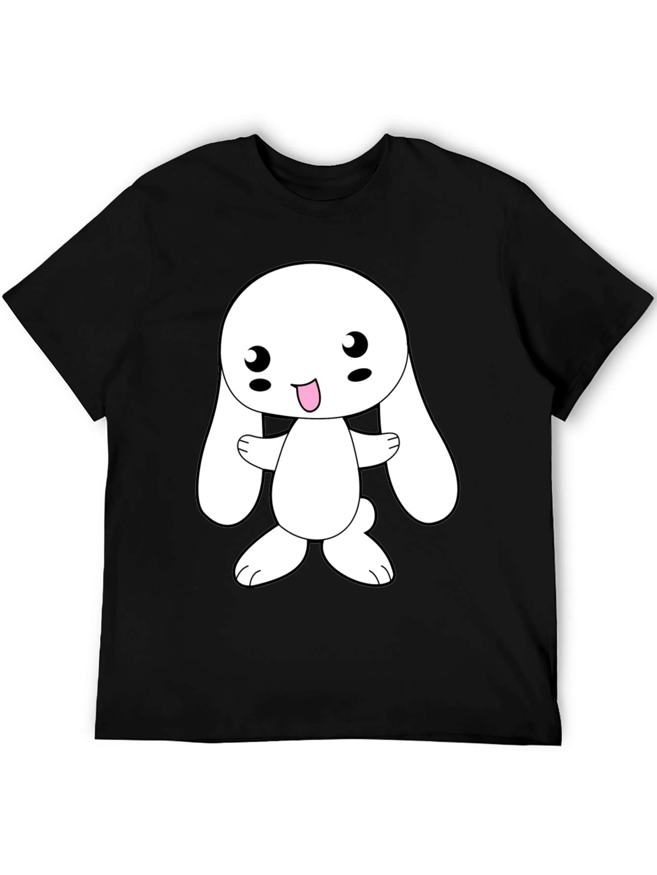 Cute Cartoon Bunny Black T-Shirt