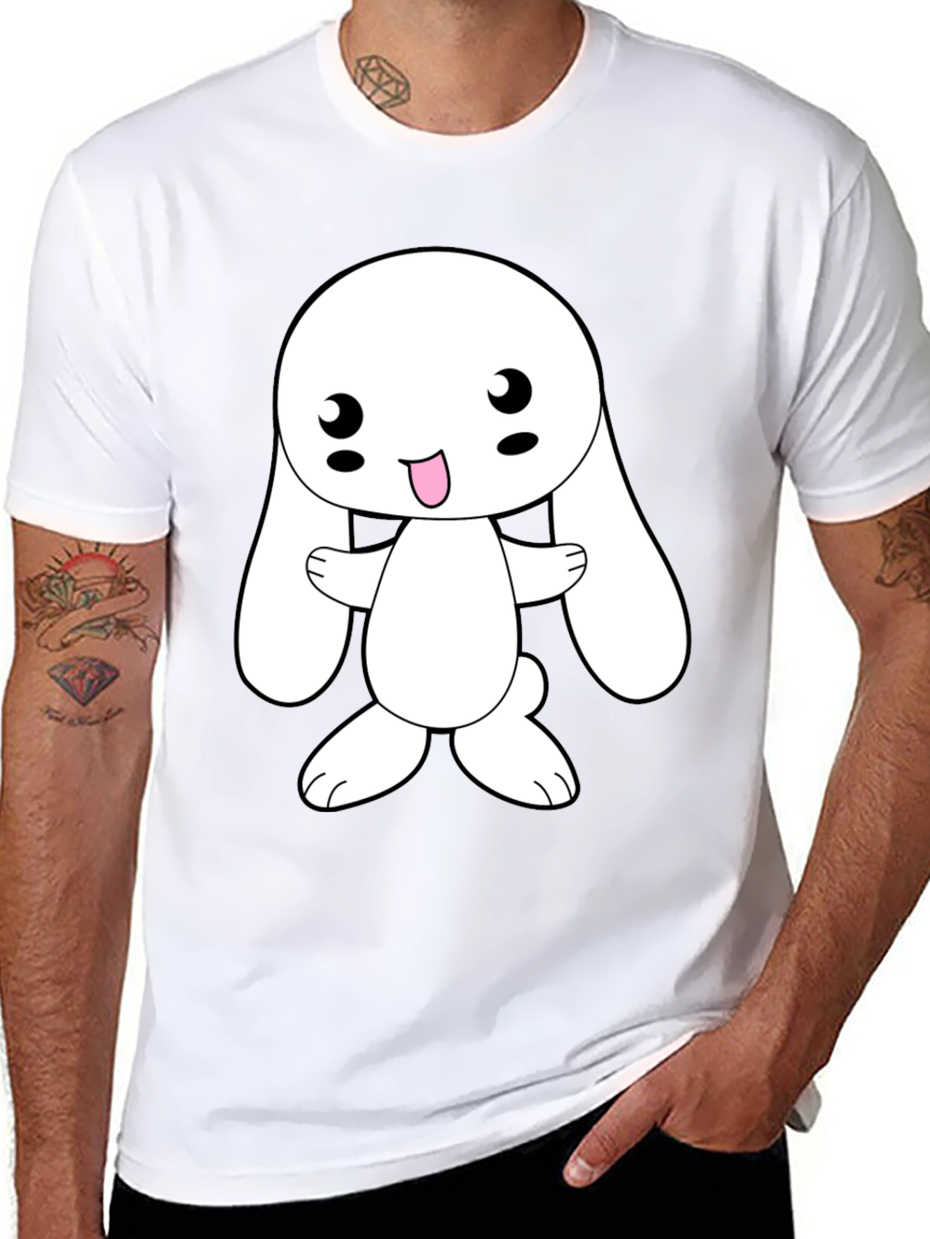 Cute Cartoon Bunny Black T-Shirt