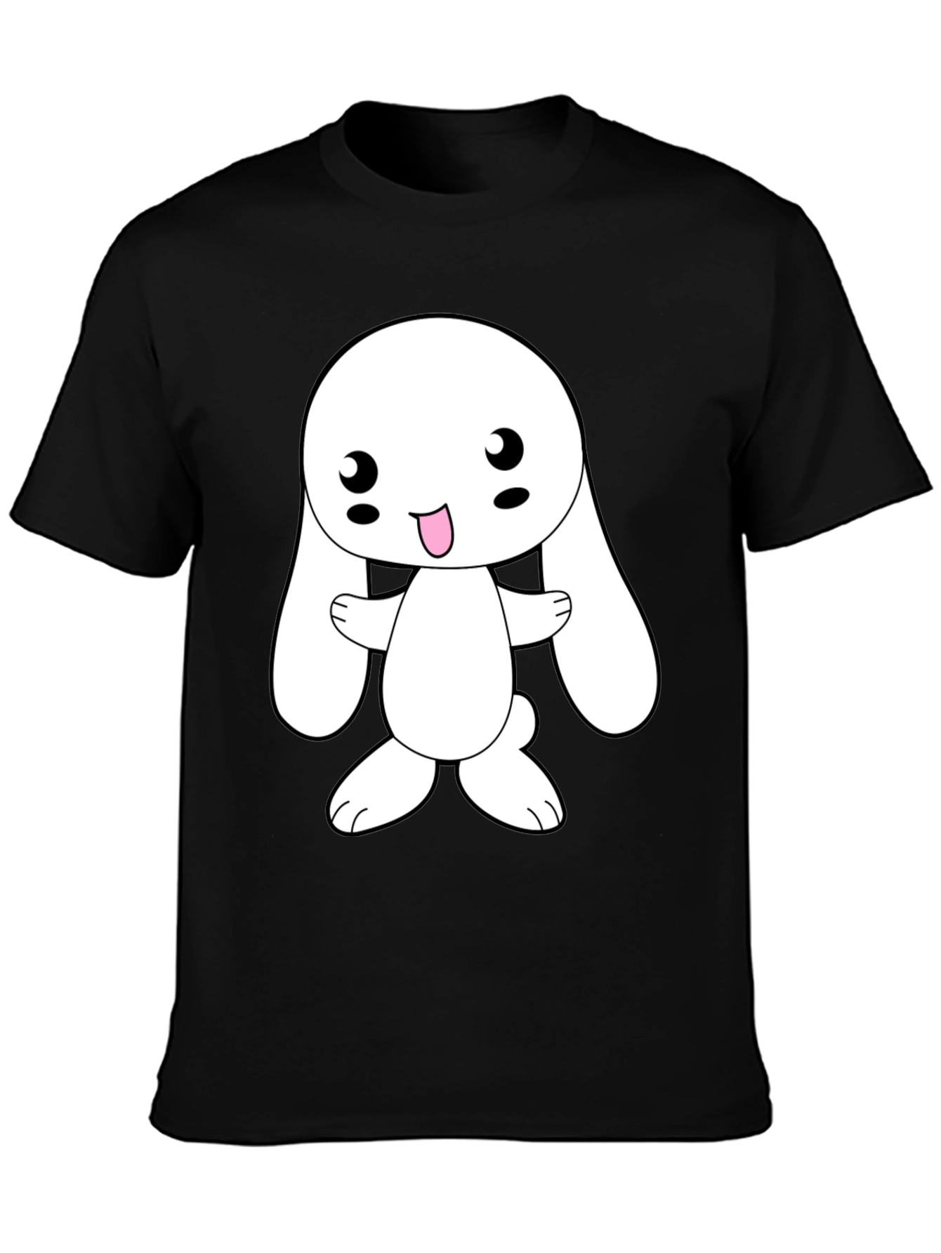 Cute Cartoon Bunny Black T-Shirt