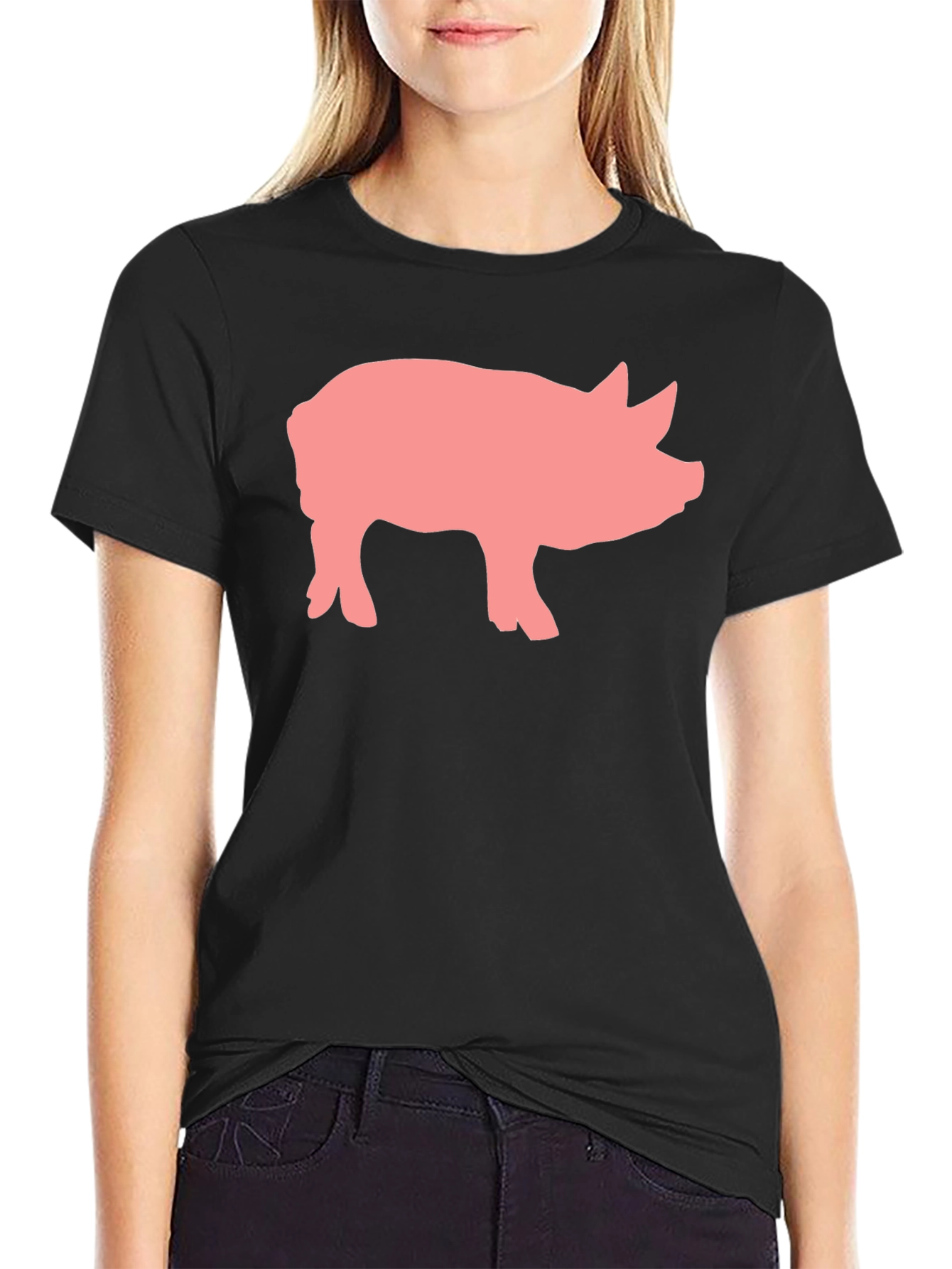 Pig Graphic Print Black Crew Neck T-Shirt