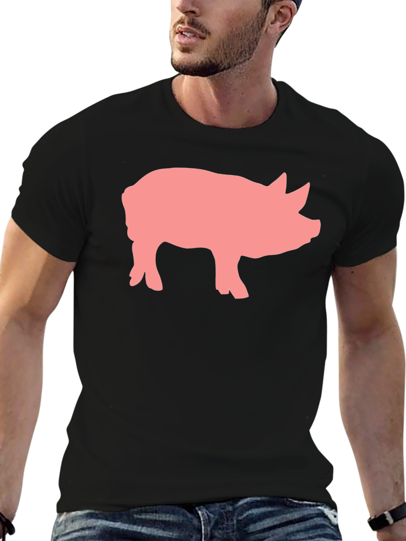 Pig Graphic Print Black Crew Neck T-Shirt