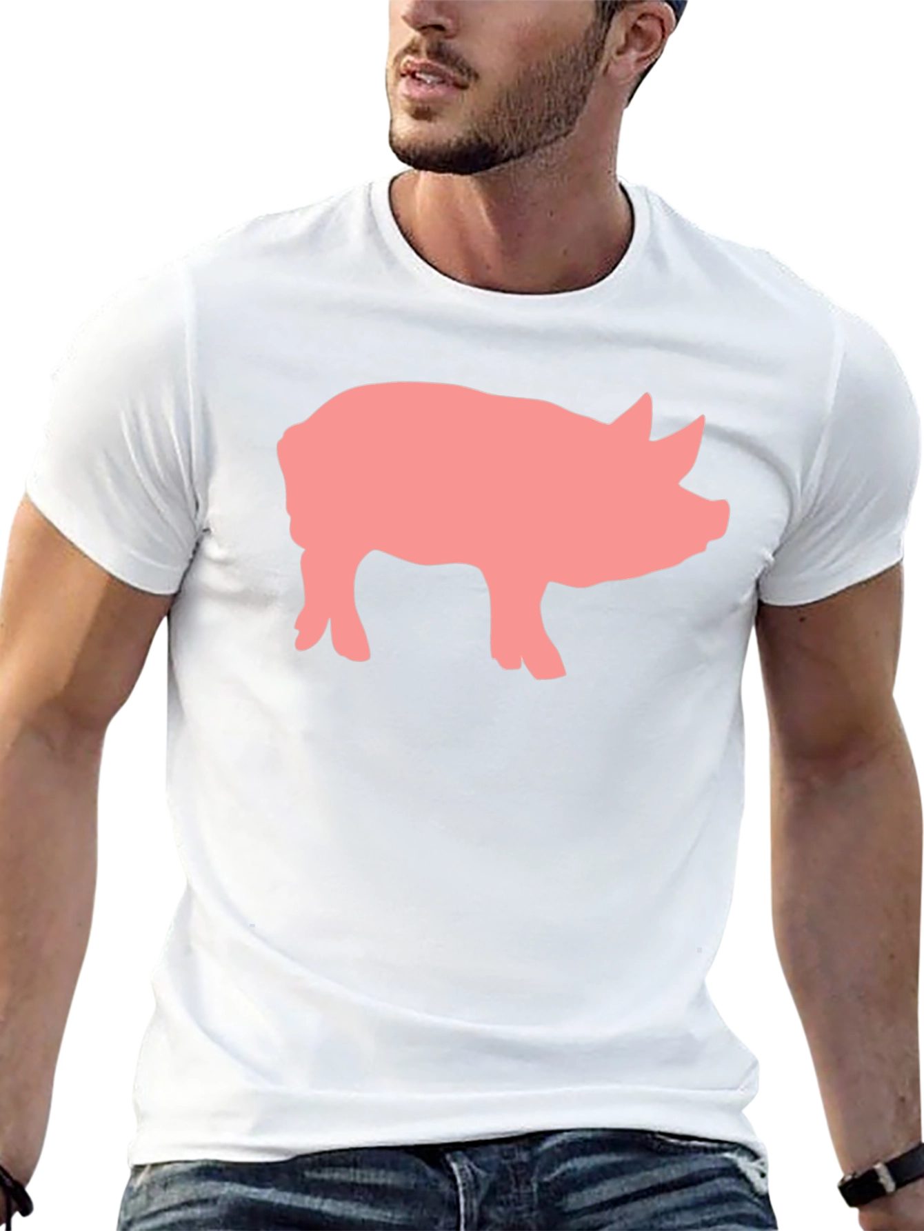 Pig Graphic Print Black Crew Neck T-Shirt