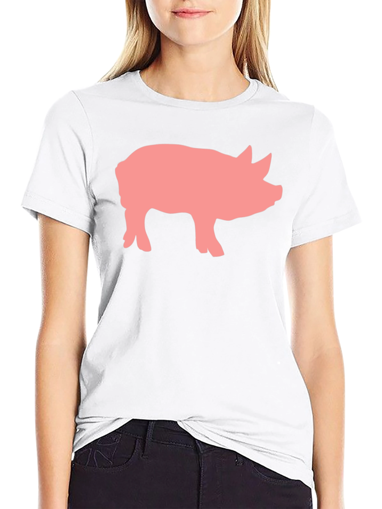 Pig Graphic Print Black Crew Neck T-Shirt