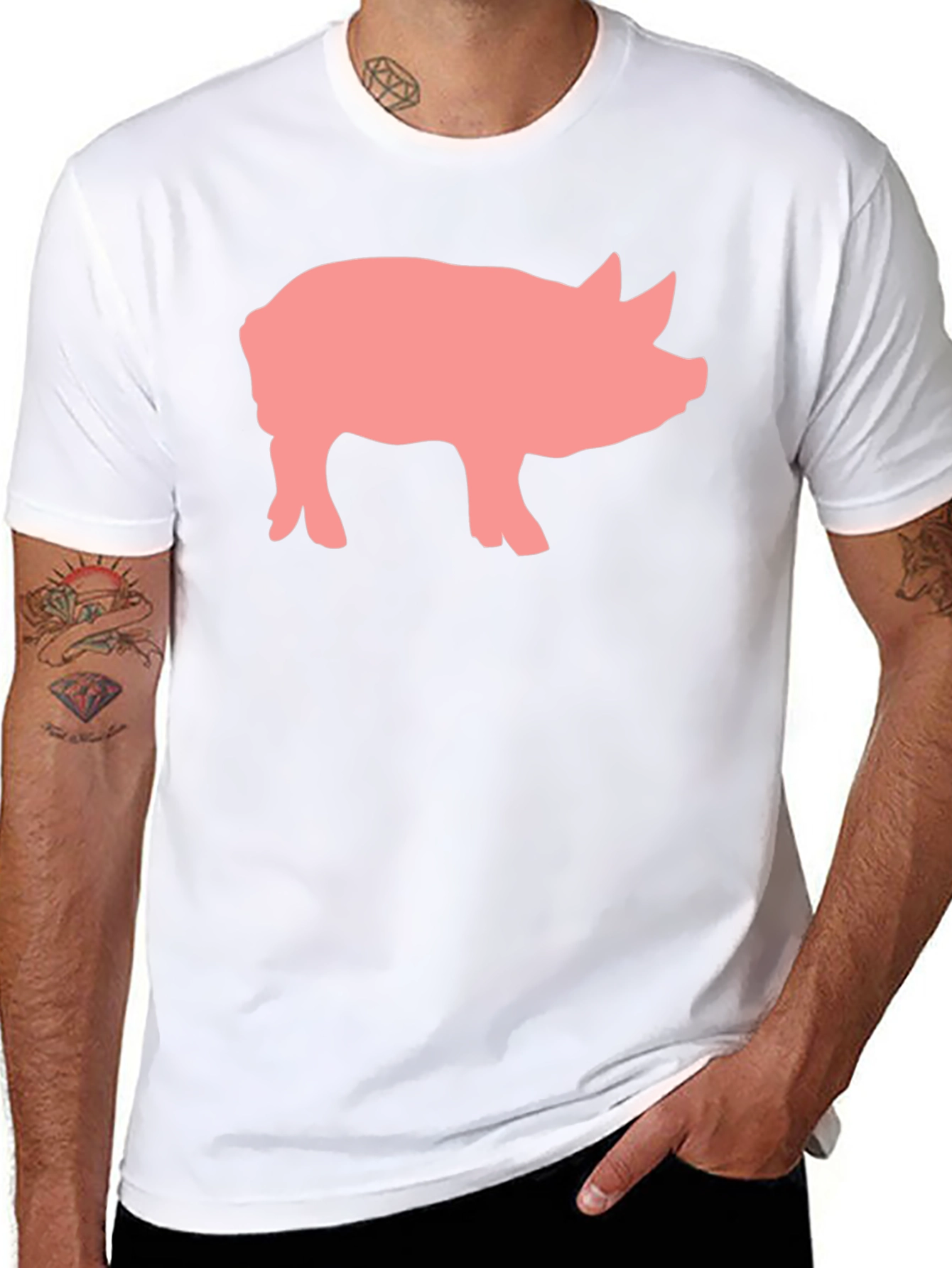 Pig Graphic Print Black Crew Neck T-Shirt