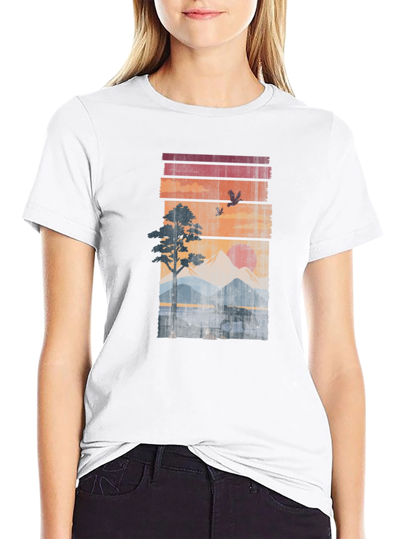 Retro Sunset Wildlife Graphic Tee - Black