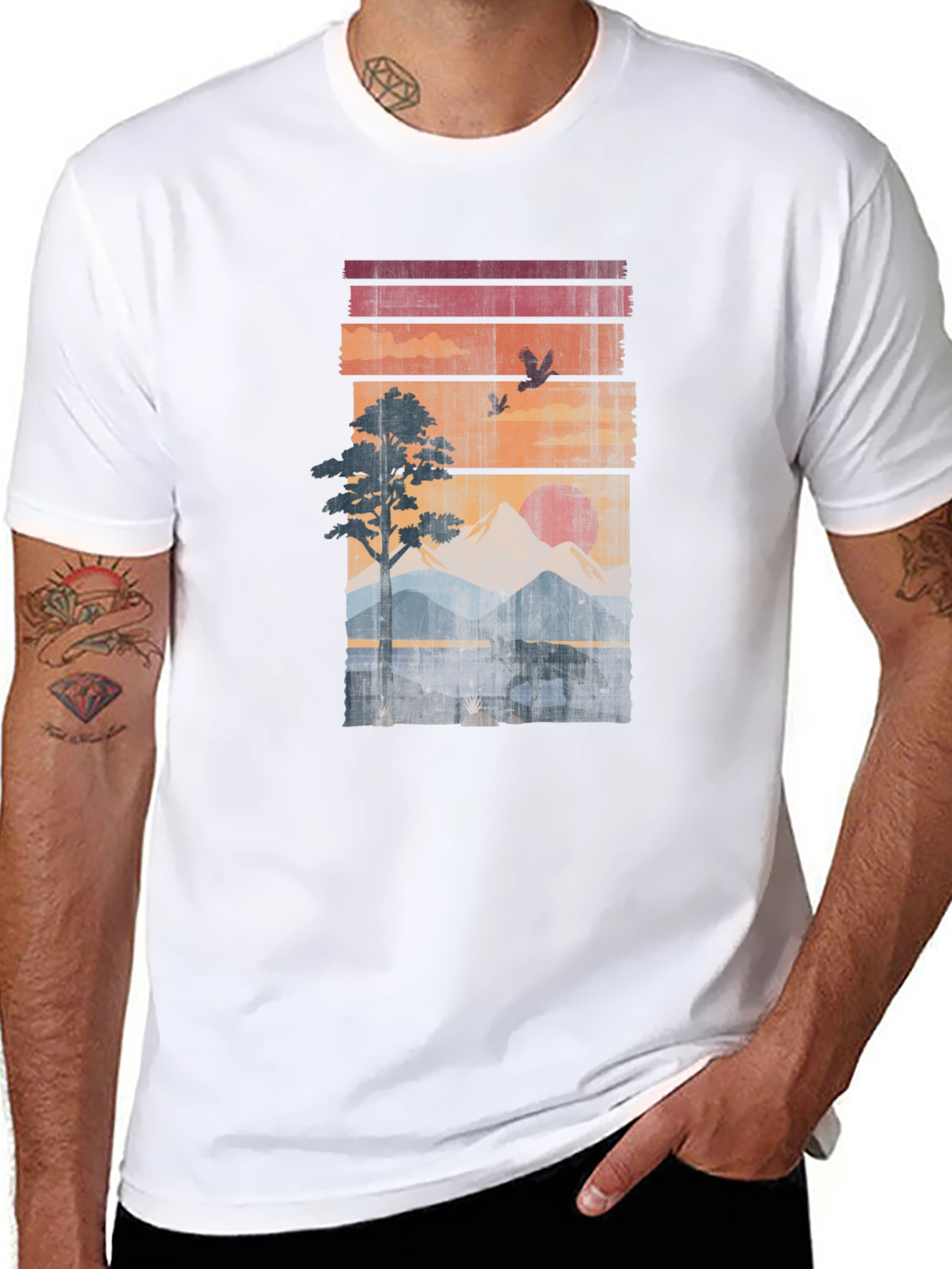 Retro Sunset Wildlife Graphic Tee - Black