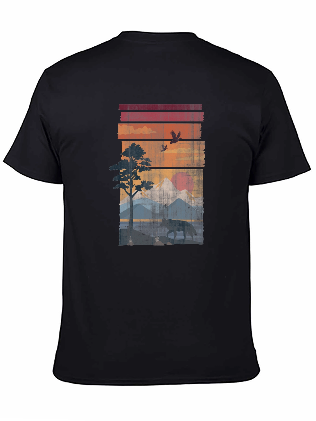 Retro Sunset Wildlife Graphic Tee - Black