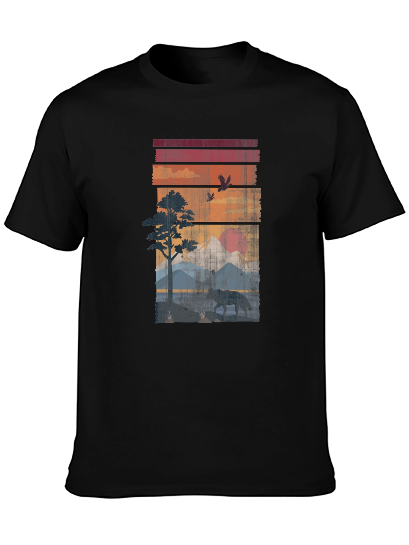 Retro Sunset Wildlife Graphic Tee - Black