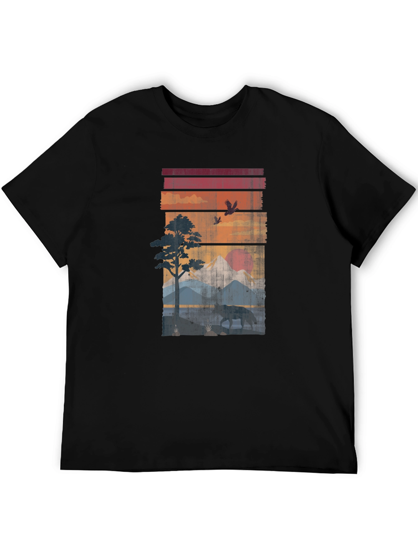 Retro Sunset Wildlife Graphic Tee - Black