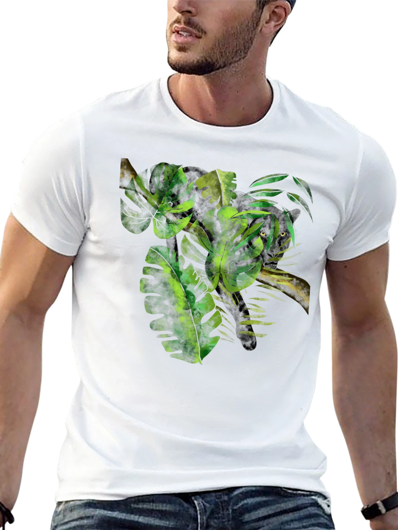 Jungle Vibes Graphic Tee - Tropical Leaf Design
