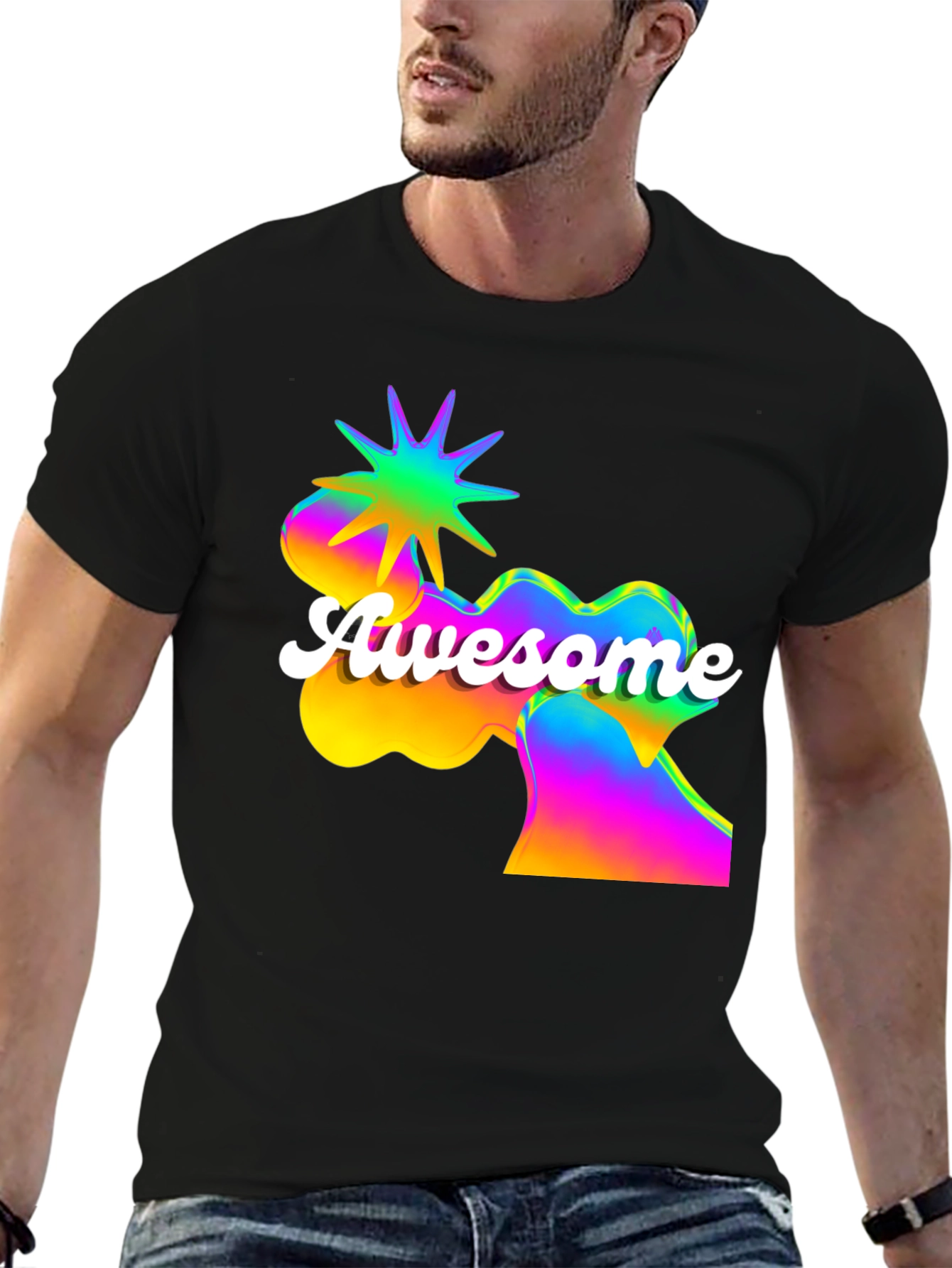 Awesome Graphic Print Mens Black T-Shirt