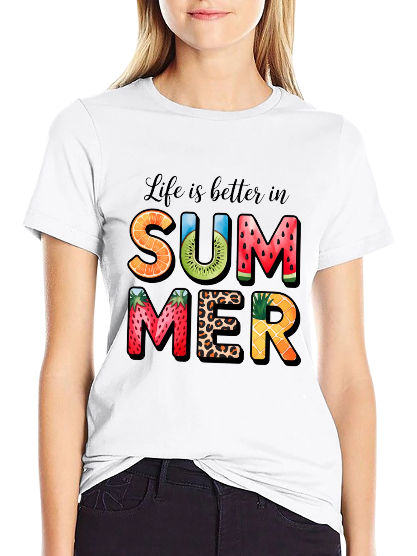 Summer Fruit Print Graphic T-Shirt