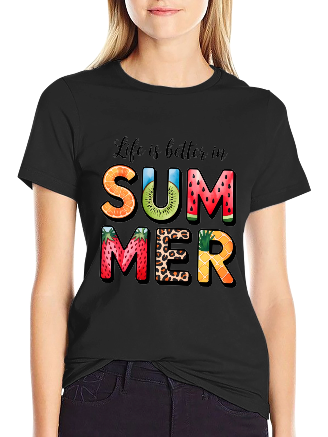 Summer Fruit Print Graphic T-Shirt