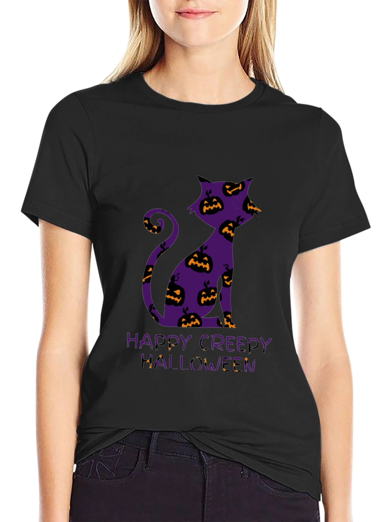 Halloween Cat T-Shirt - Happy Creepy Halloween