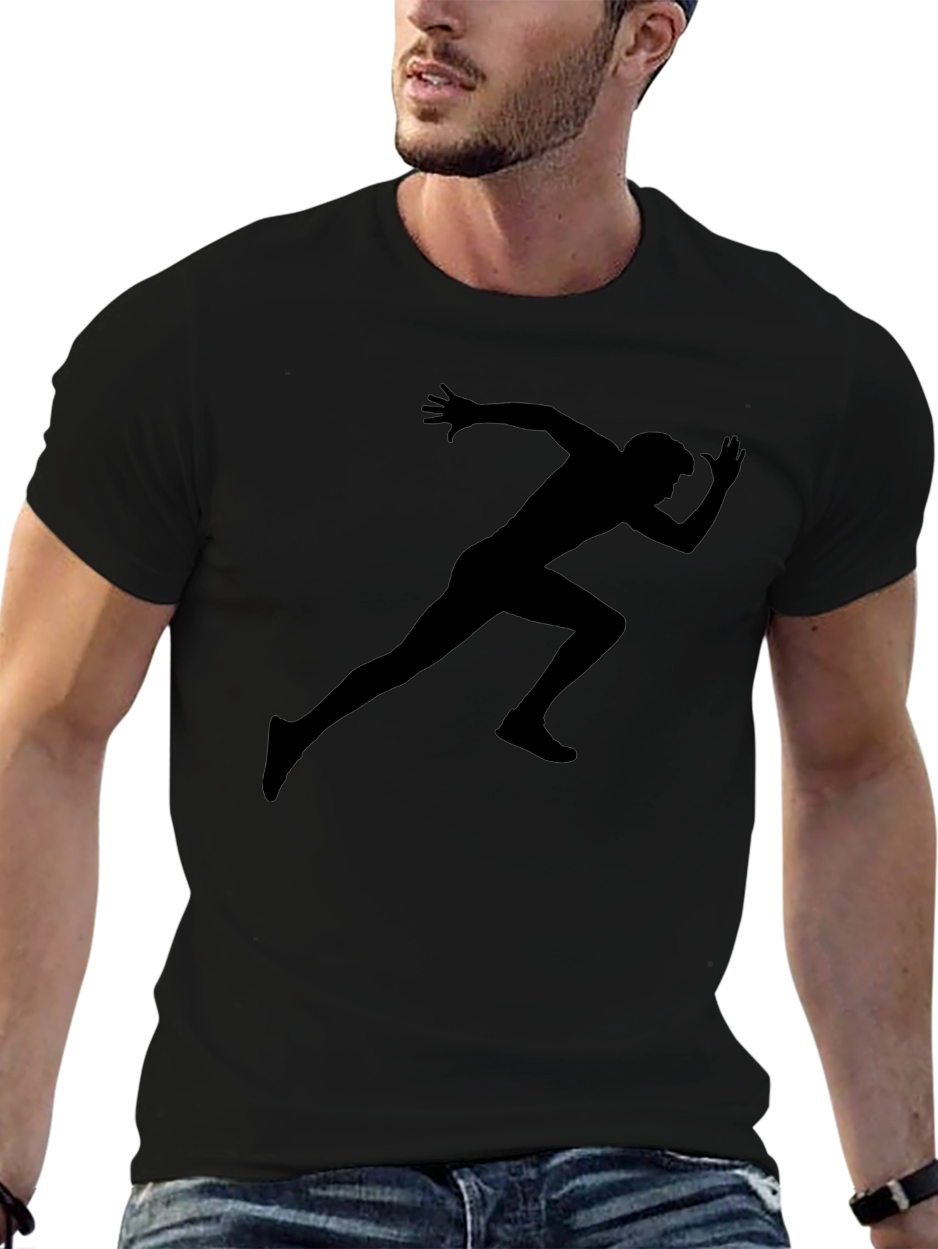 Mens Running Silhouette Graphic Tee - Black