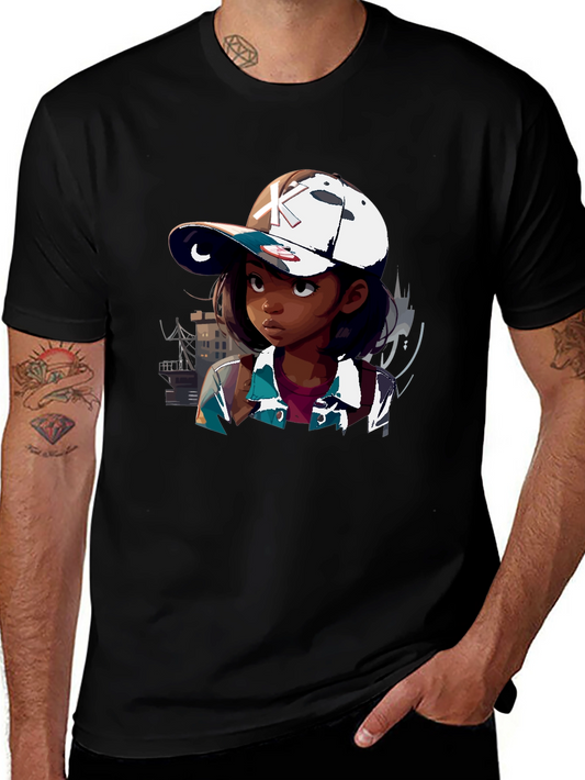 Anime Girl Graphic Tee - Black T-Shirt