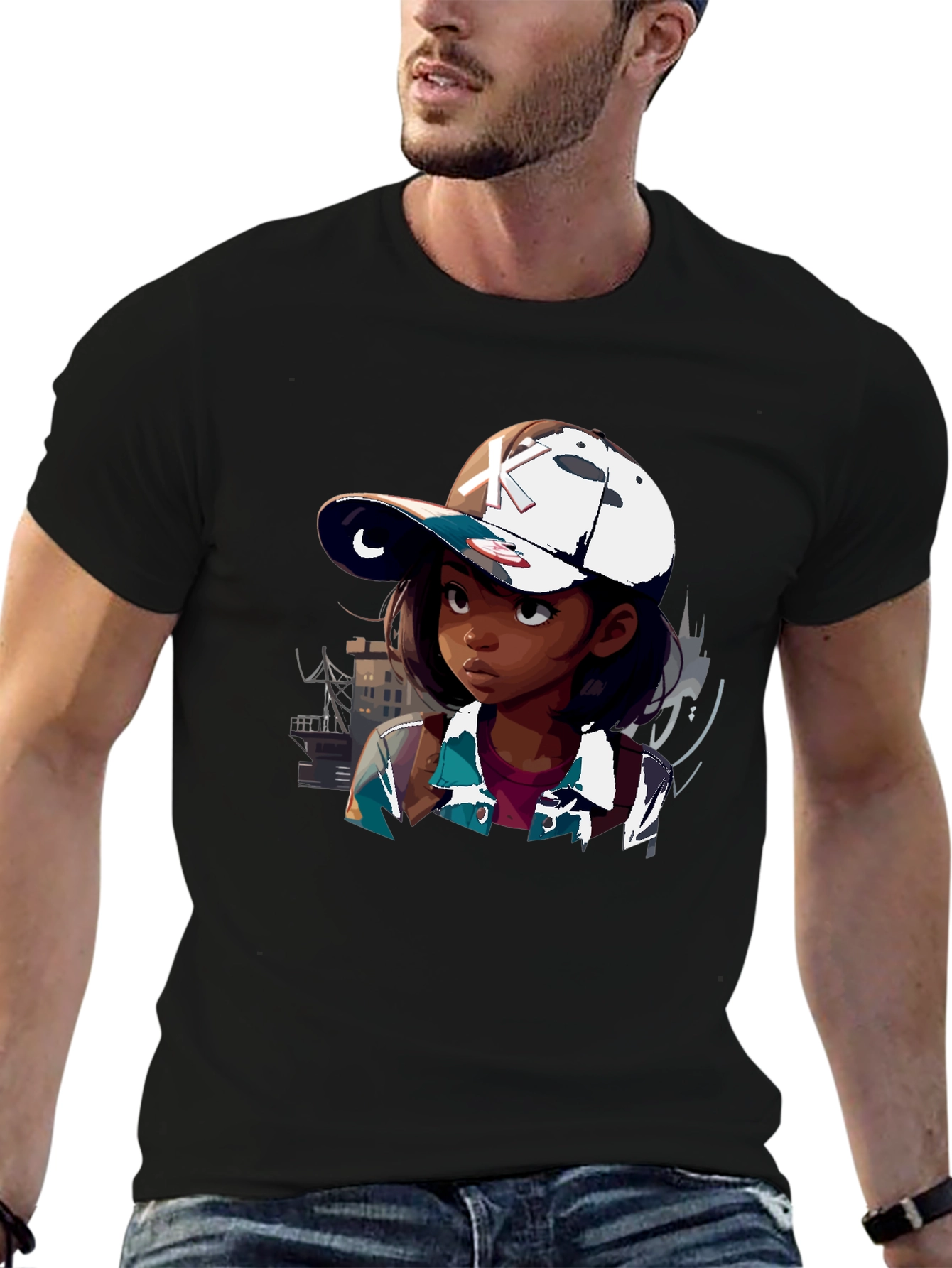 Anime Girl Graphic Tee - Black T-Shirt