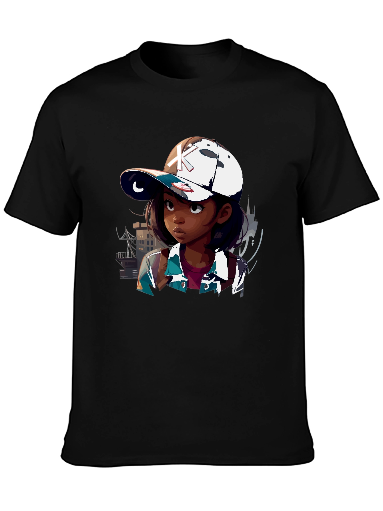 Anime Girl Graphic Tee - Black T-Shirt