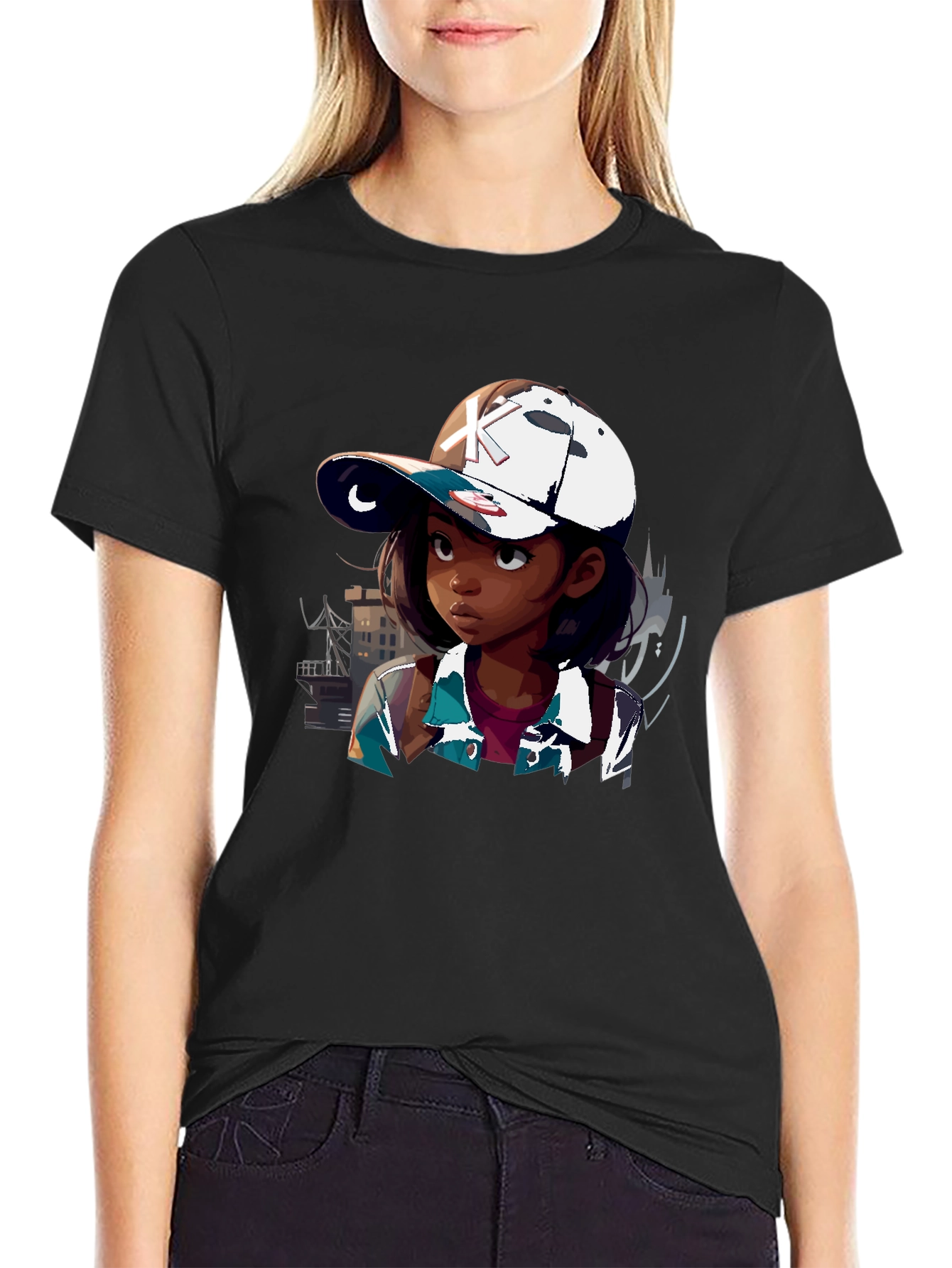 Anime Girl Graphic Tee - Black T-Shirt