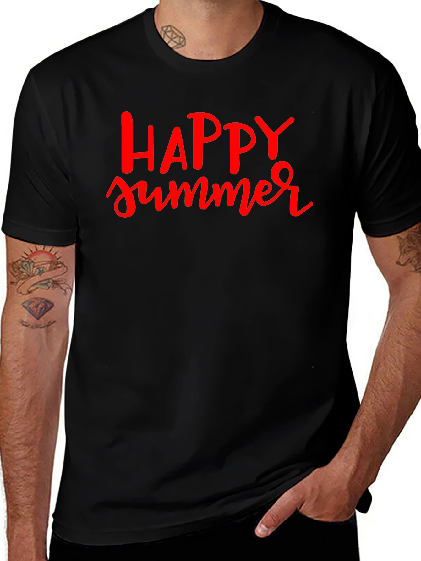 Happy Summer Graphic Tee - Black Cotton T-Shirt