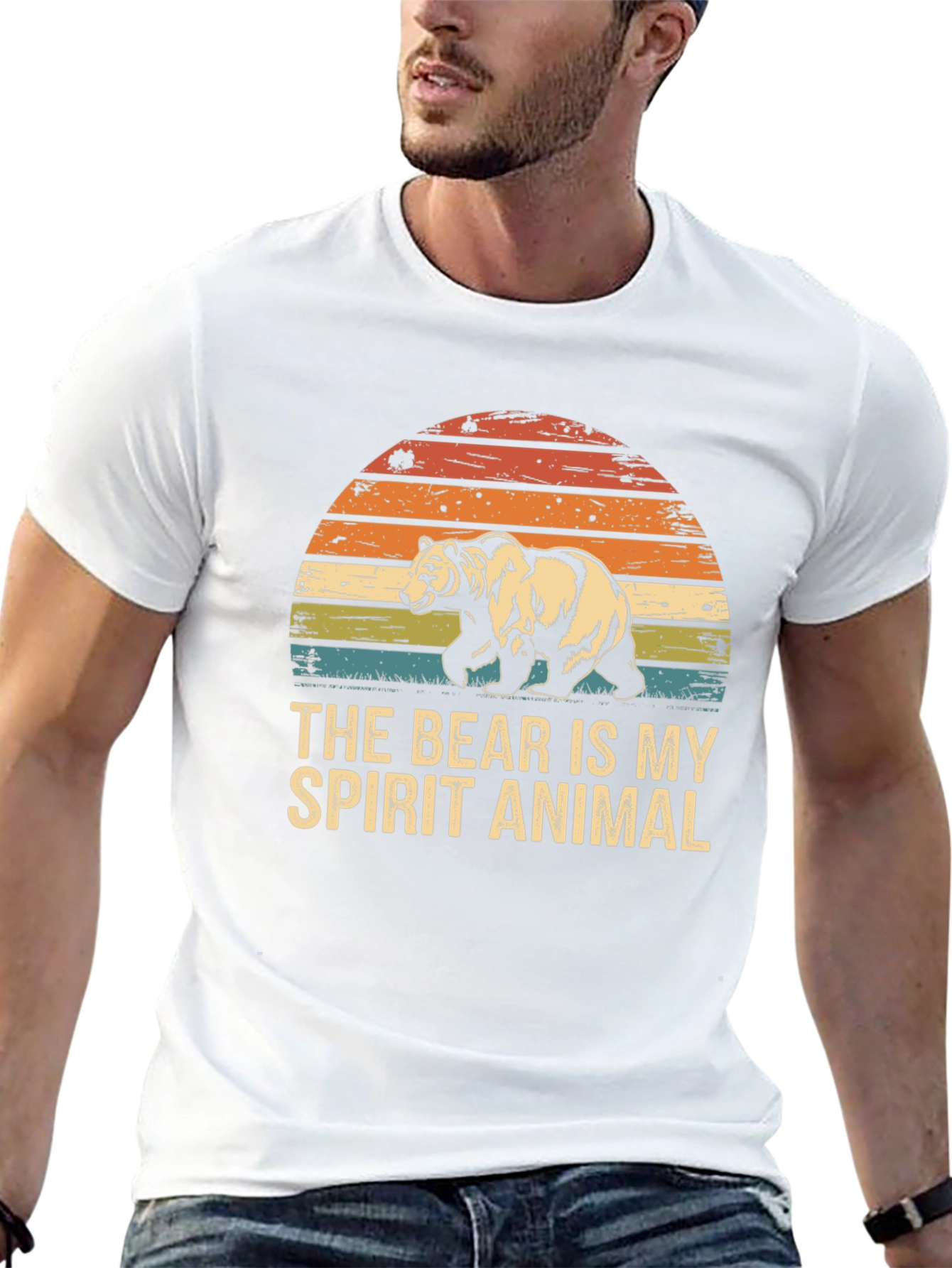 Bear Spirit Animal Graphic Tee - Retro Sunset Design