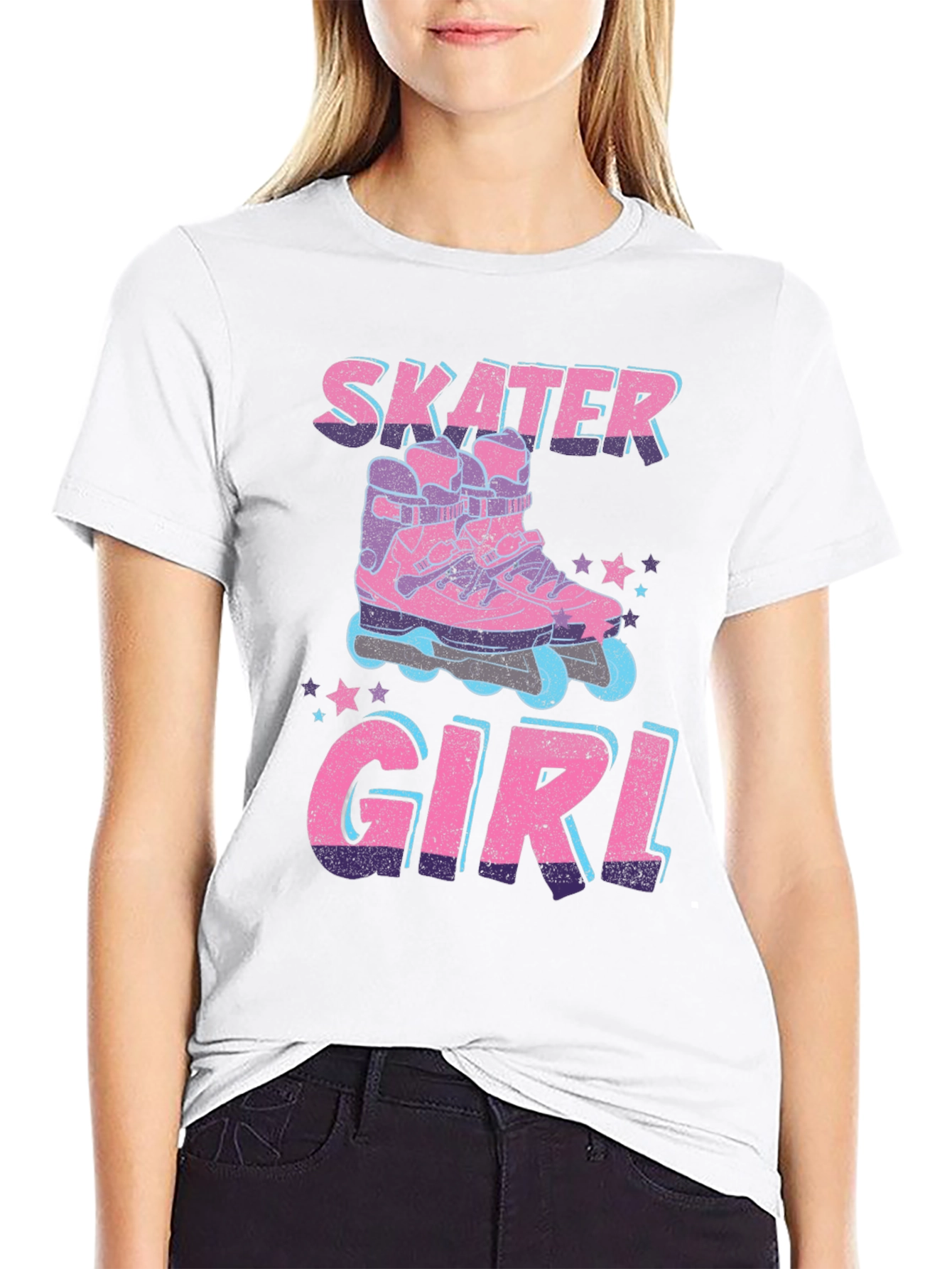 Skater Girl Graphic Tee - Retro Roller Skate Design