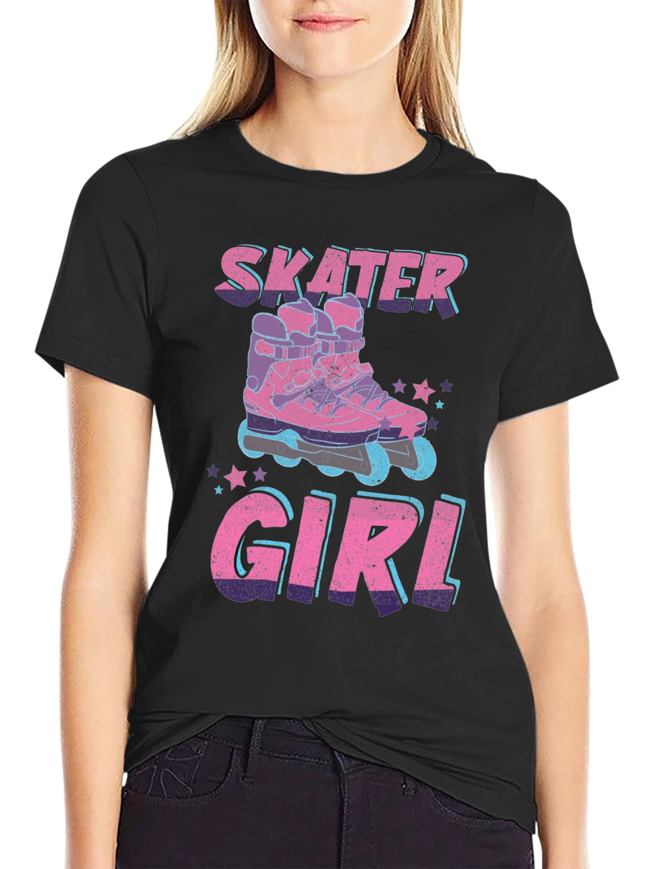 Skater Girl Graphic Tee - Retro Roller Skate Design