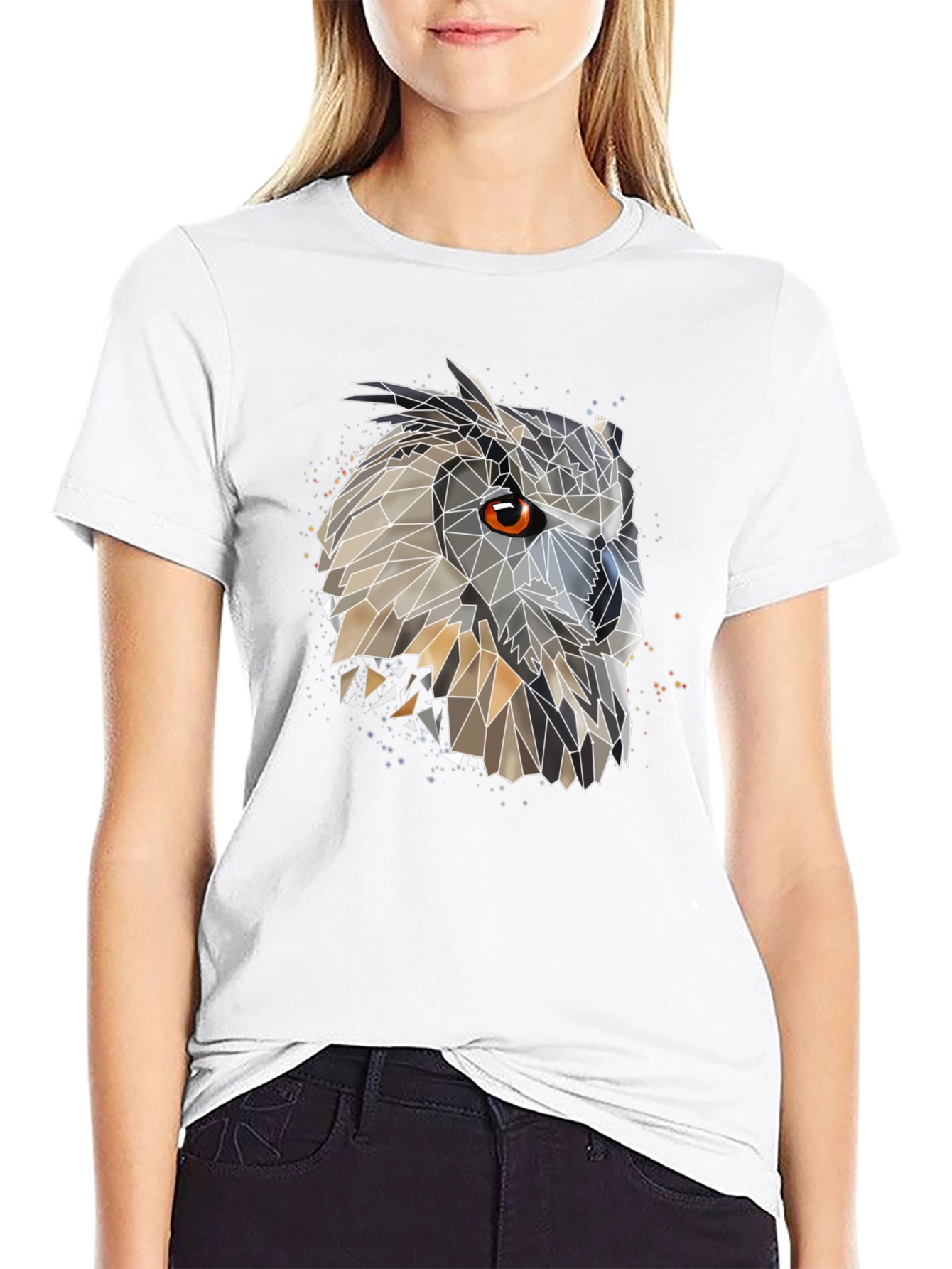Geometric Owl Graphic Black T-Shirt