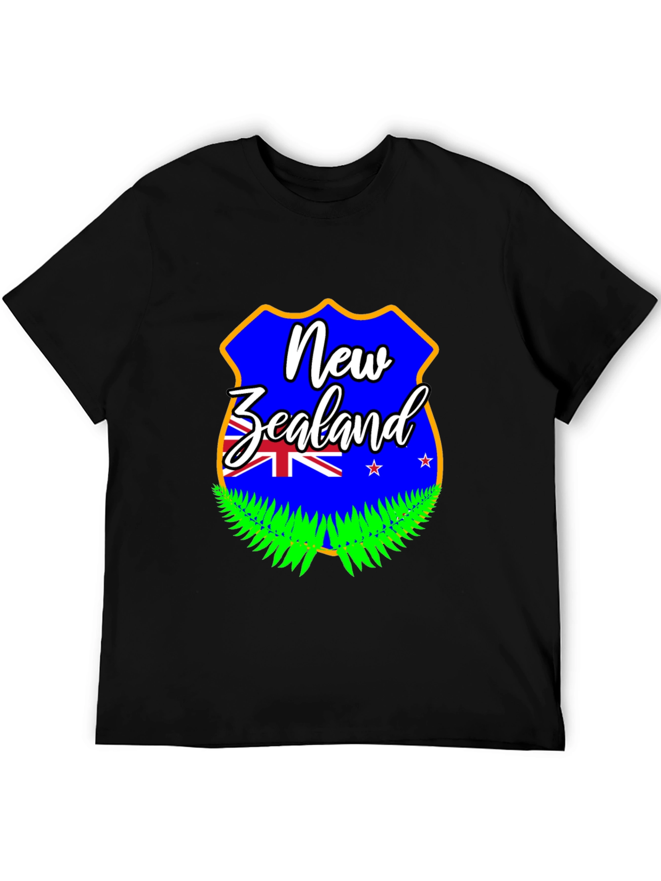New Zealand Flag Graphic Print Black T-Shirt