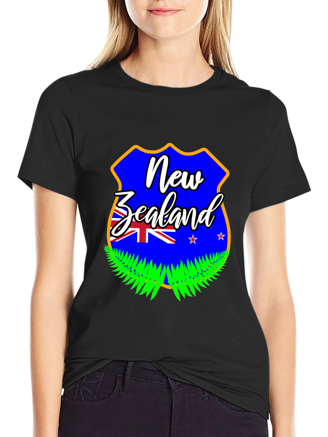 New Zealand Flag Graphic Print Black T-Shirt