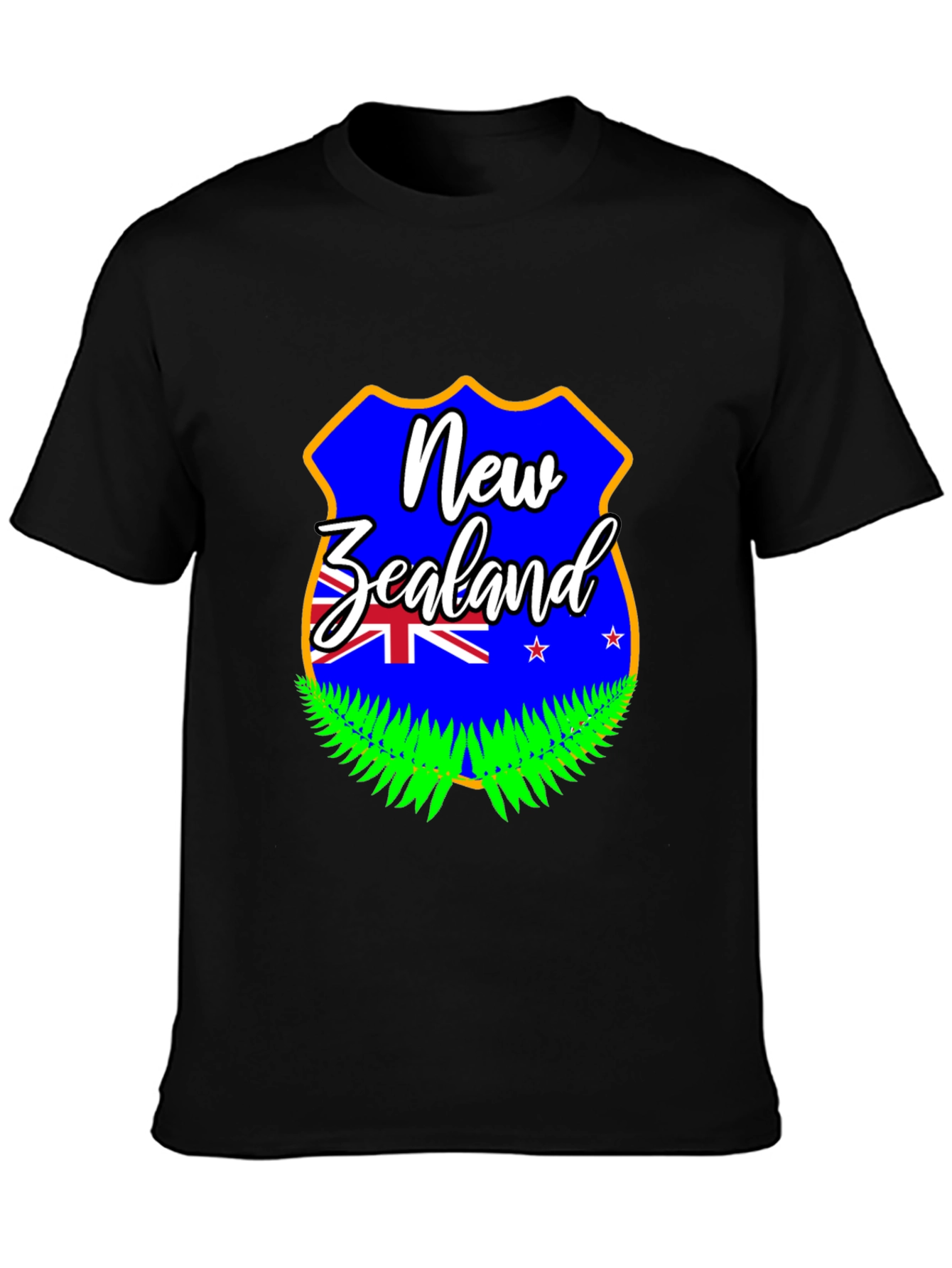 New Zealand Flag Graphic Print Black T-Shirt