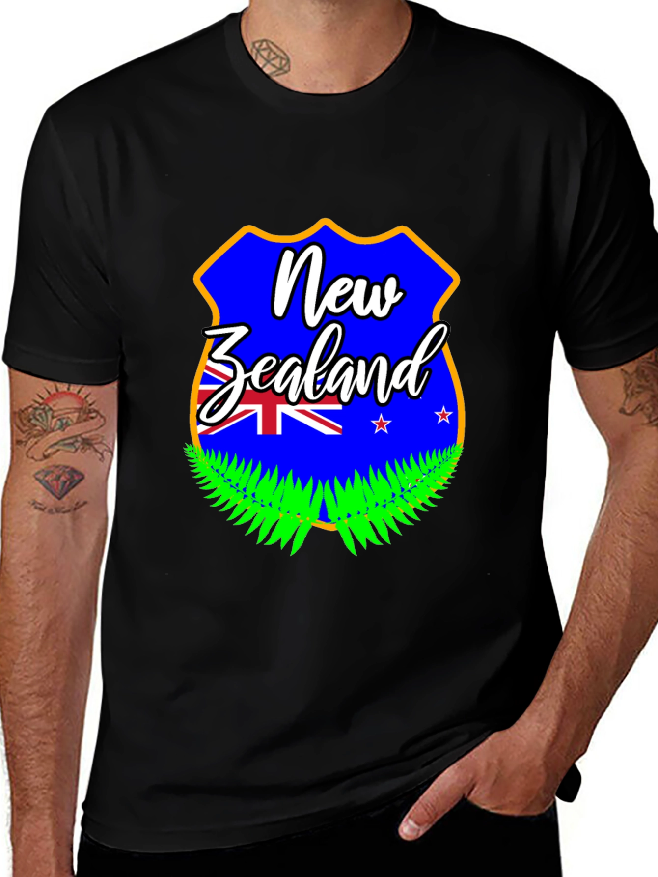 New Zealand Flag Graphic Print Black T-Shirt