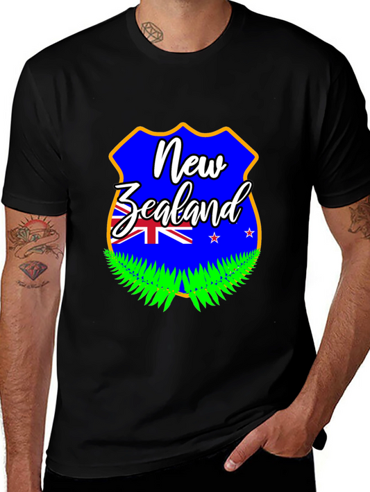 New Zealand Flag Graphic Print Black T-Shirt