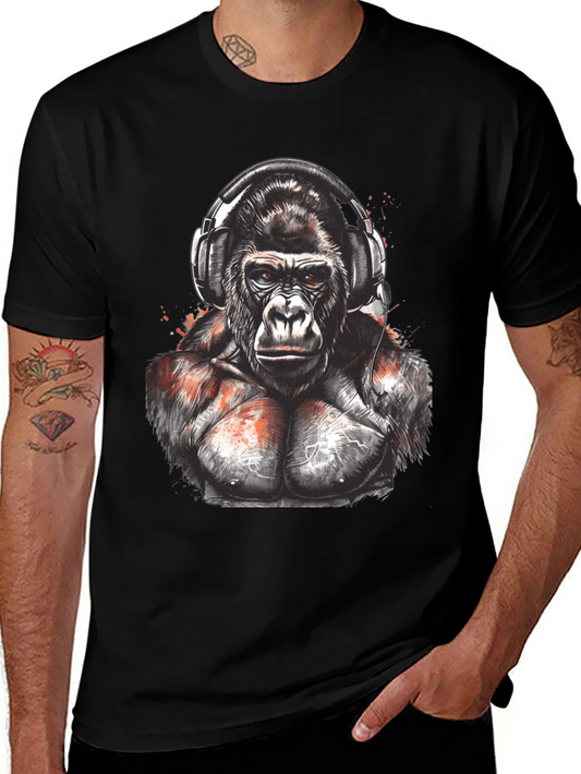 Gorilla DJ Black T-Shirt - Cool Animal Graphic Tee