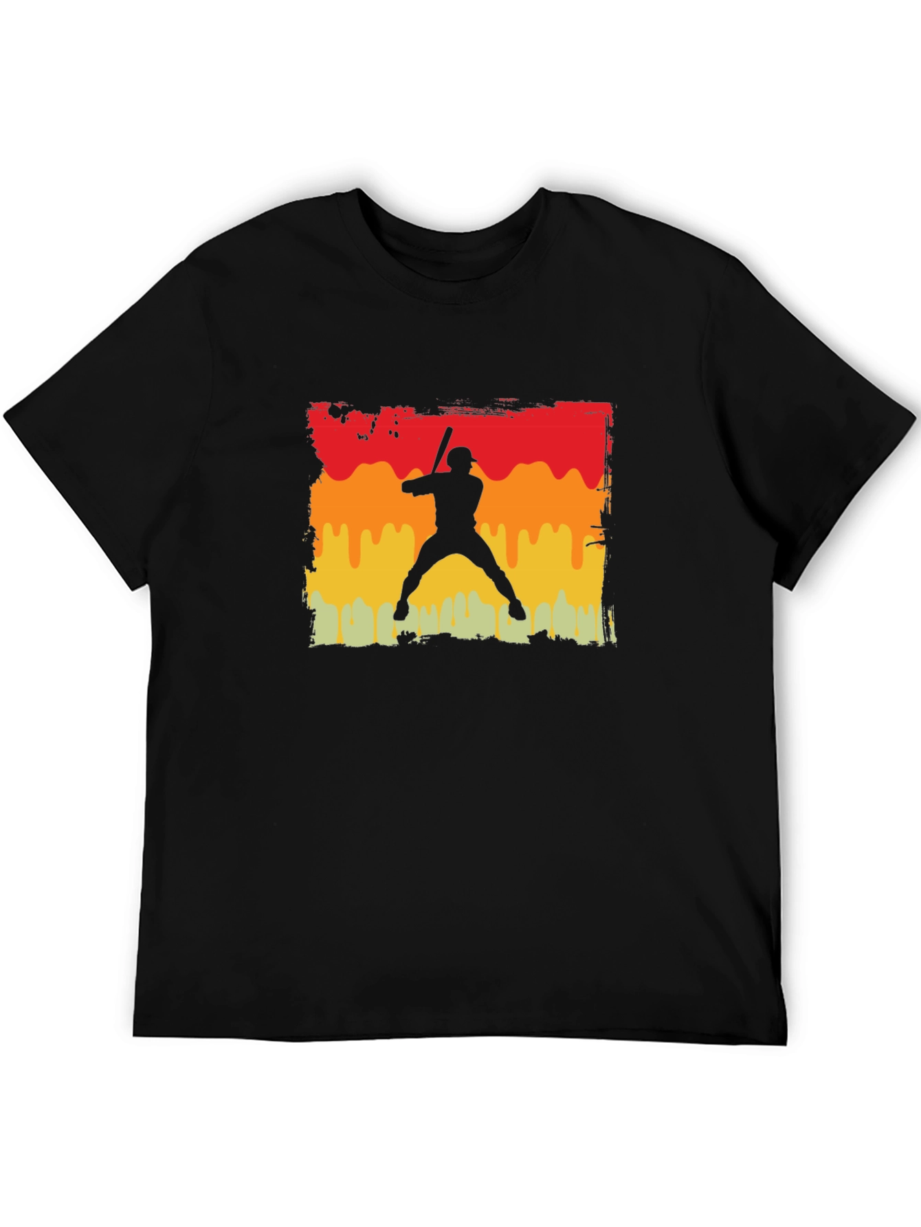 Retro Baseball Player Graphic Tee - Black