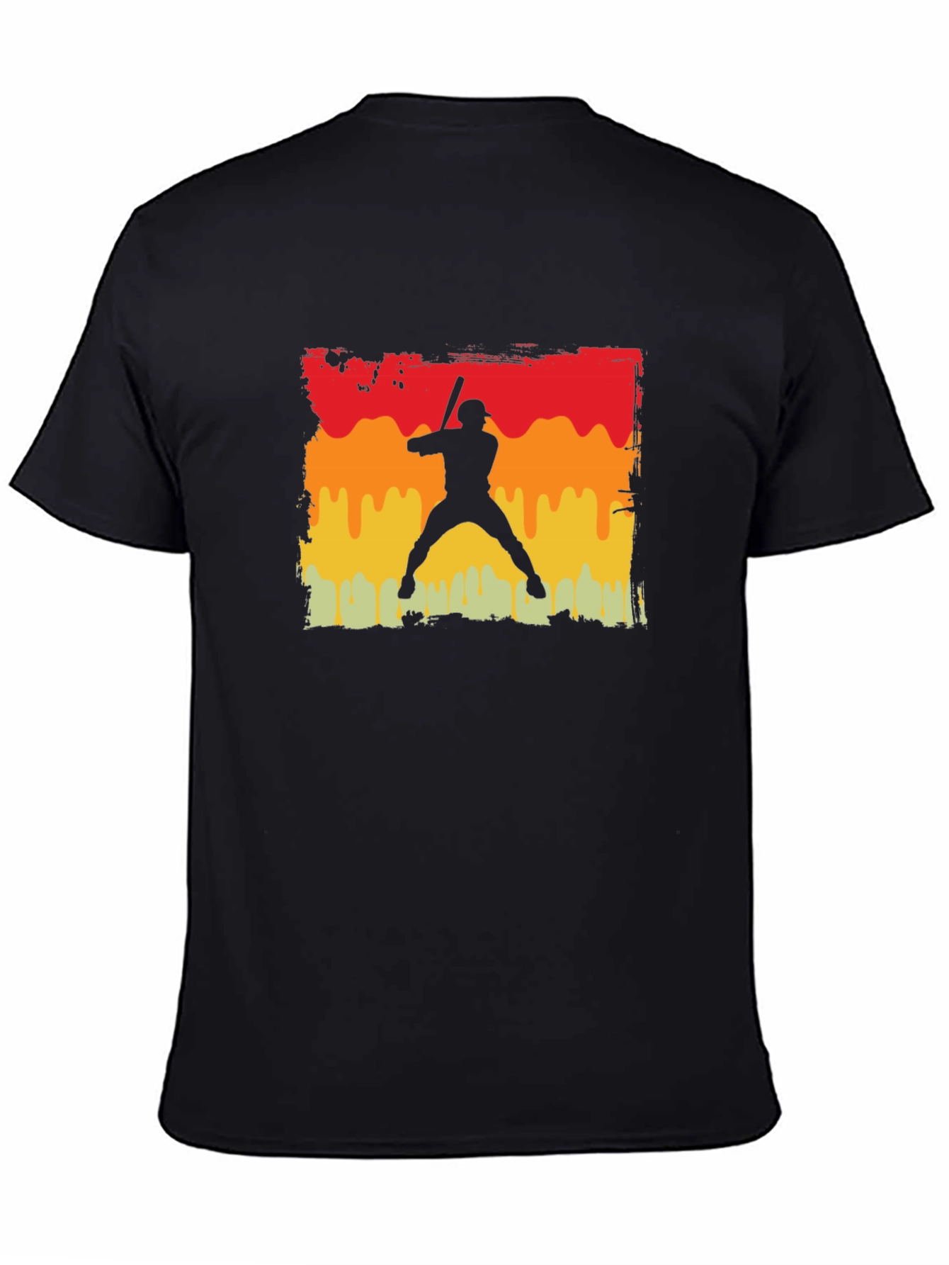 Retro Baseball Player Graphic Tee - Black