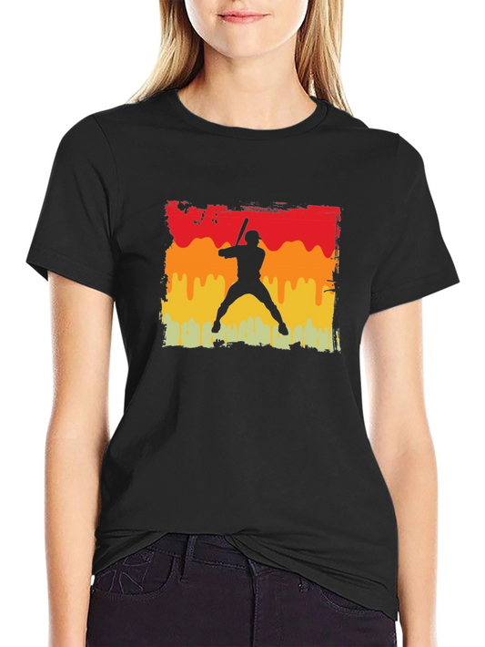 Retro Baseball Player Graphic Tee - Black