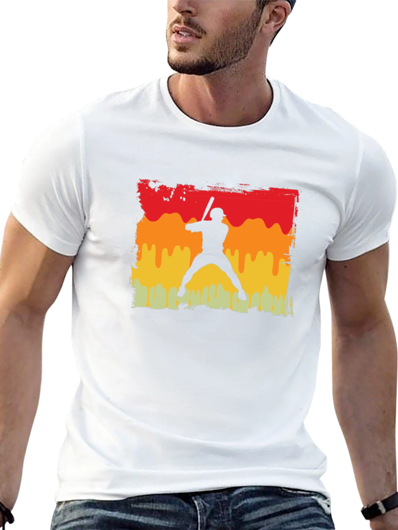 Retro Baseball Player Graphic Tee - Black