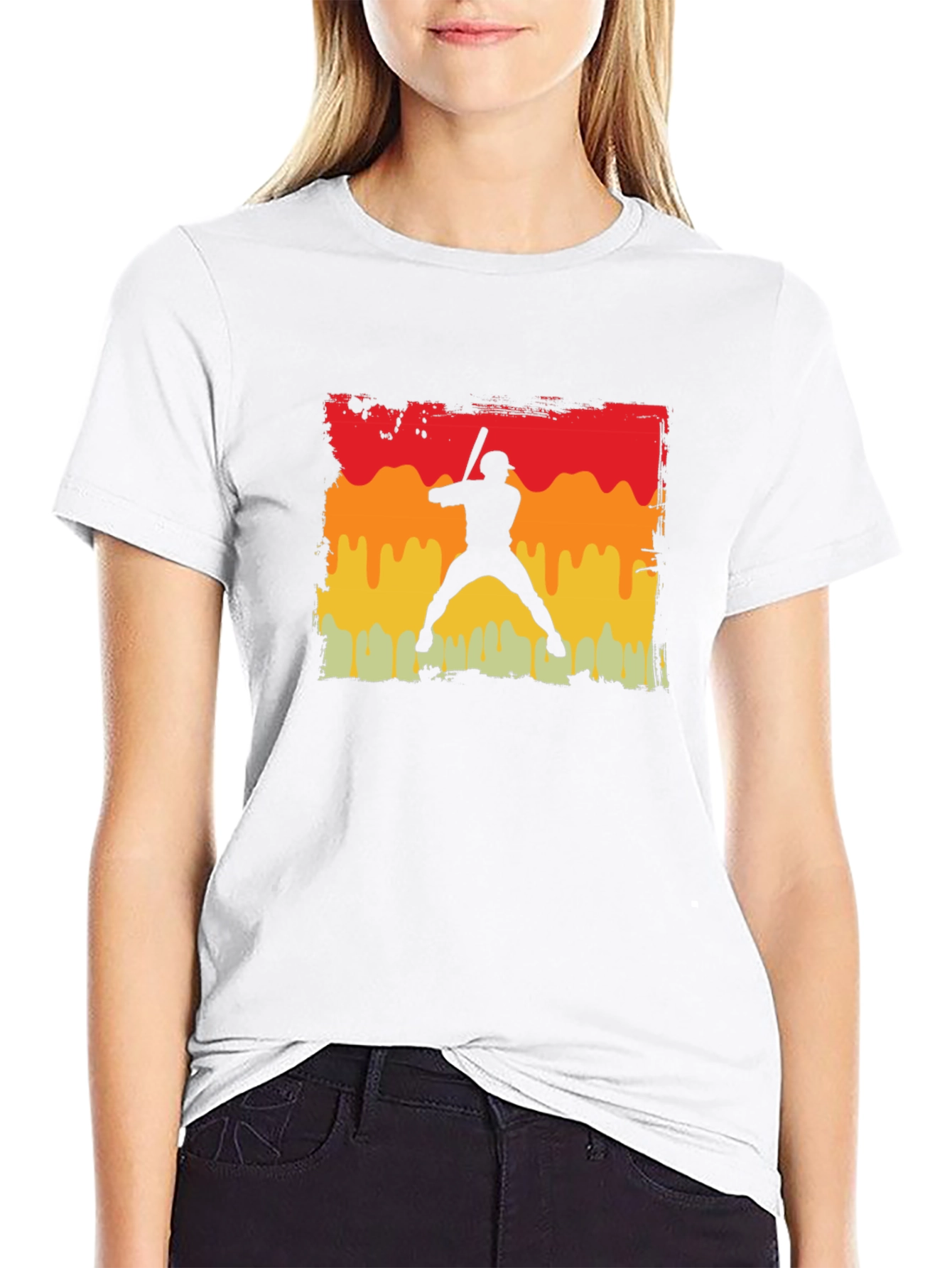 Retro Baseball Player Graphic Tee - Black