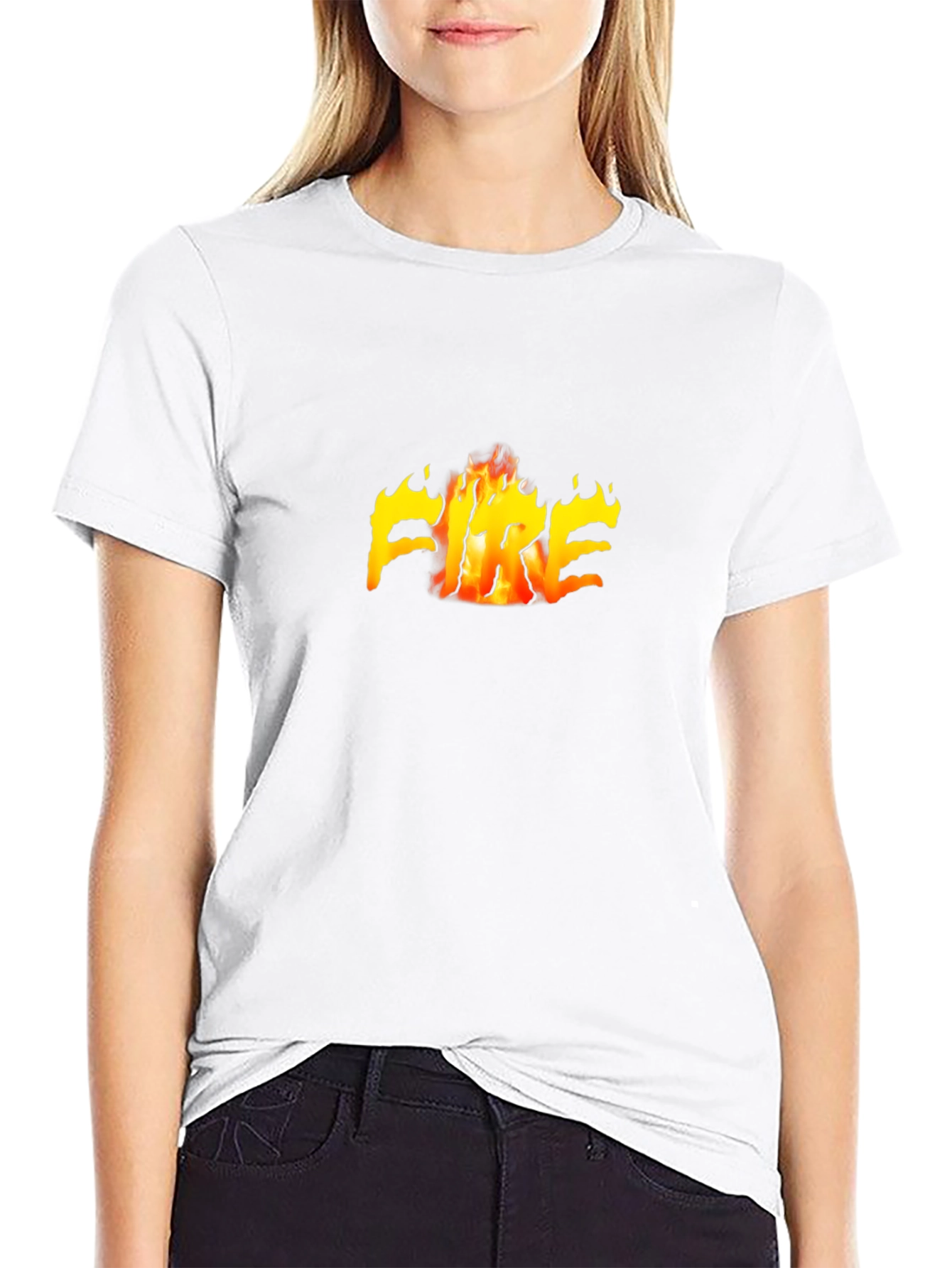 Black T-Shirt with Fiery FIRE Graphic
