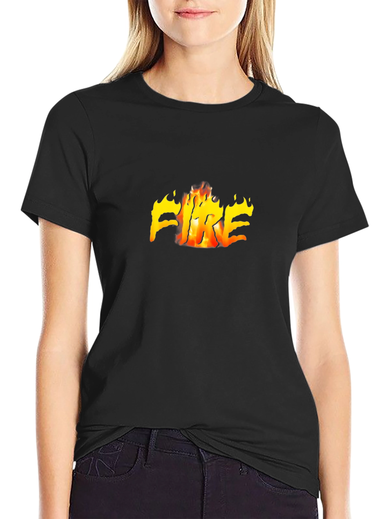 Black T-Shirt with Fiery FIRE Graphic