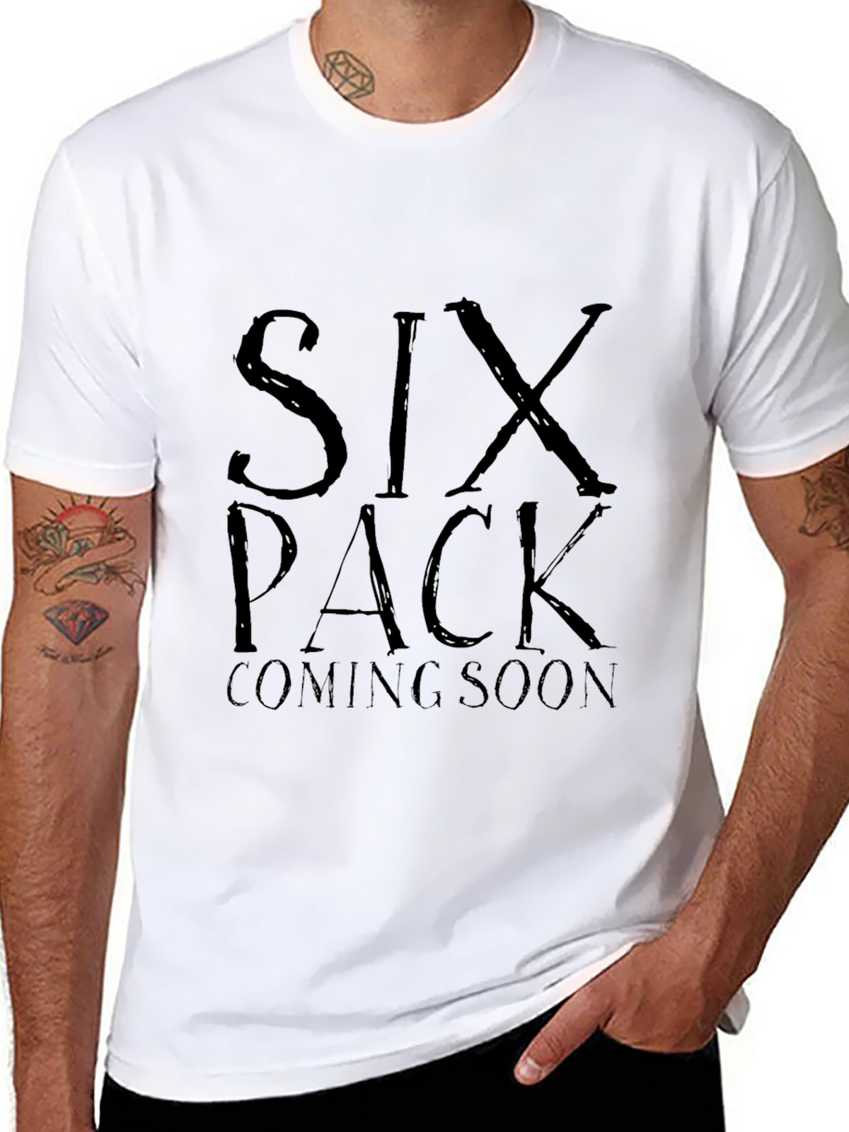Six Pack Coming Soon Mens Black T-Shirt