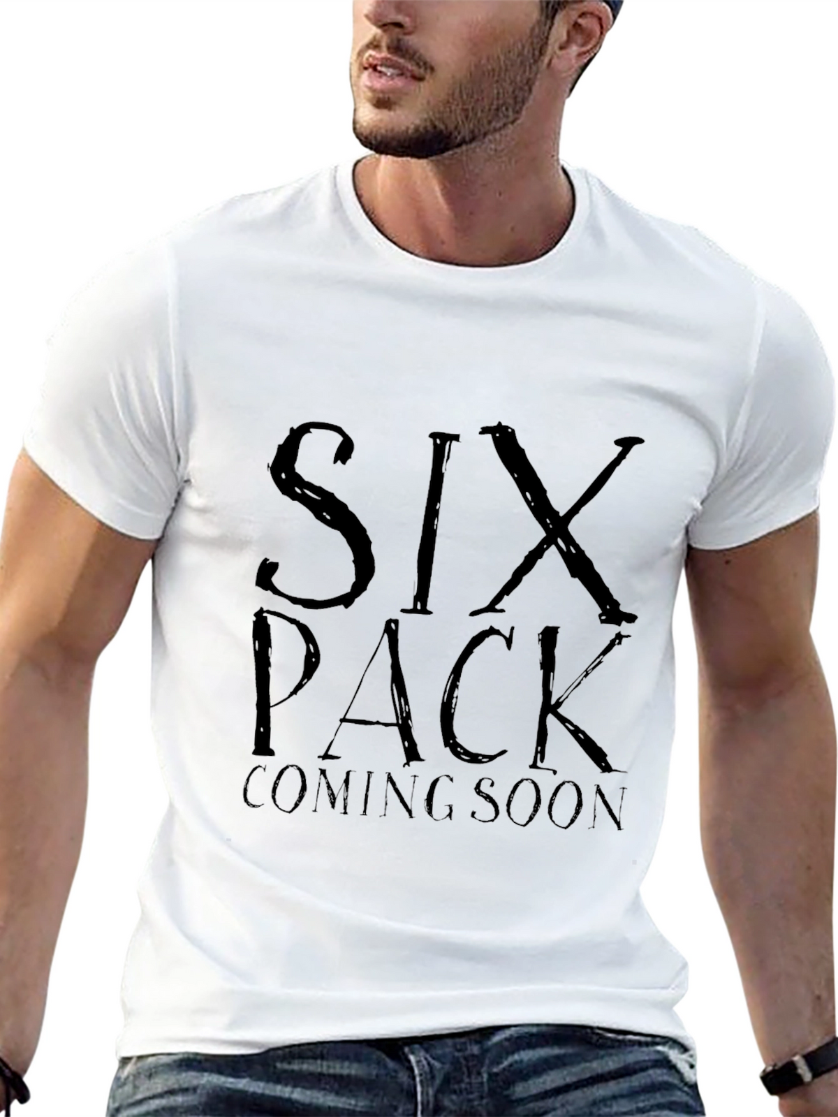 Six Pack Coming Soon Mens Black T-Shirt