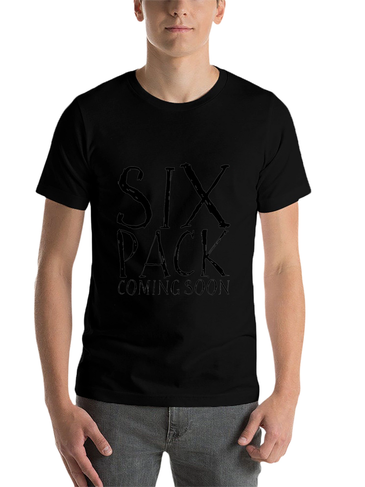 Six Pack Coming Soon Mens Black T-Shirt