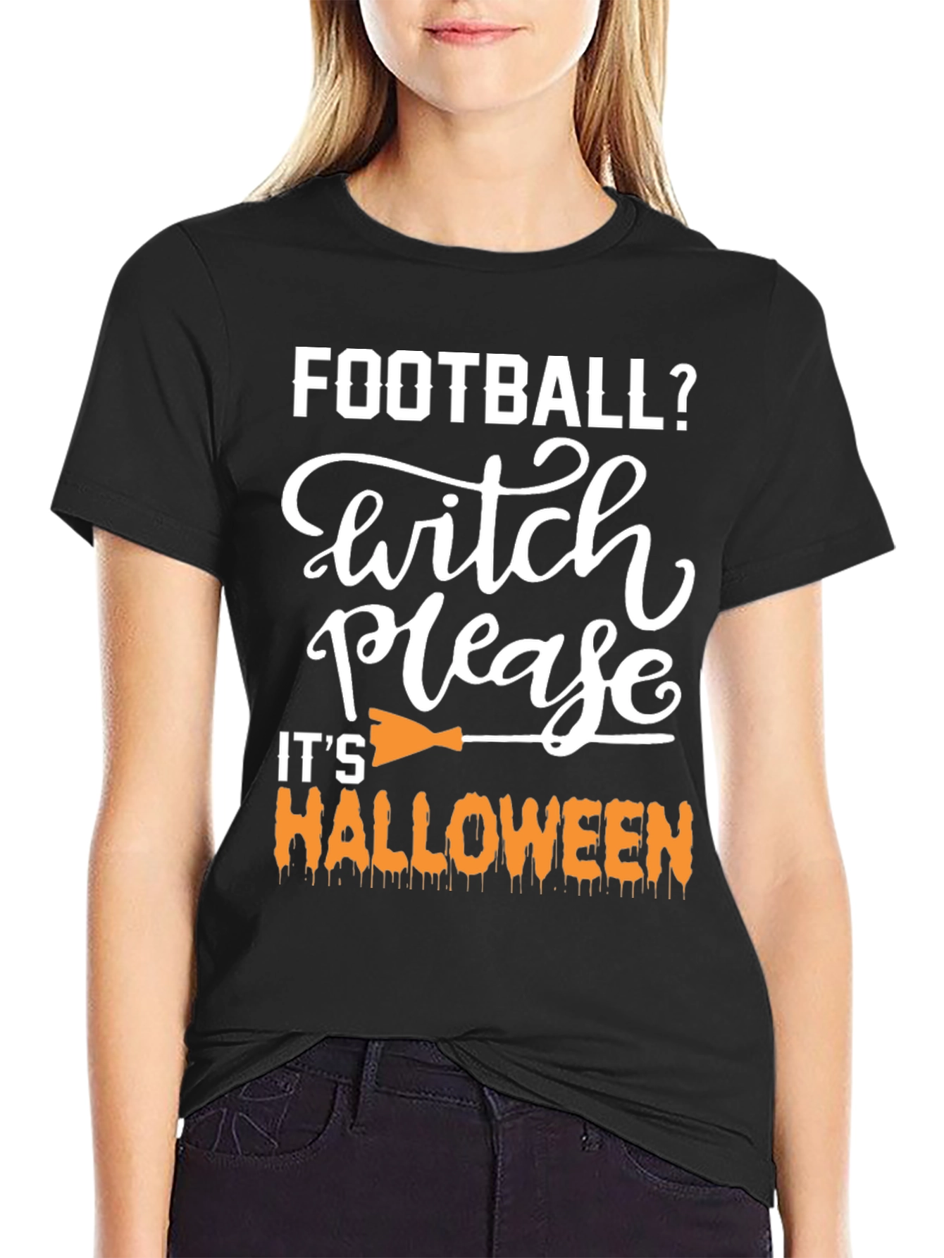 Football Witch Please Halloween Graphic Tee