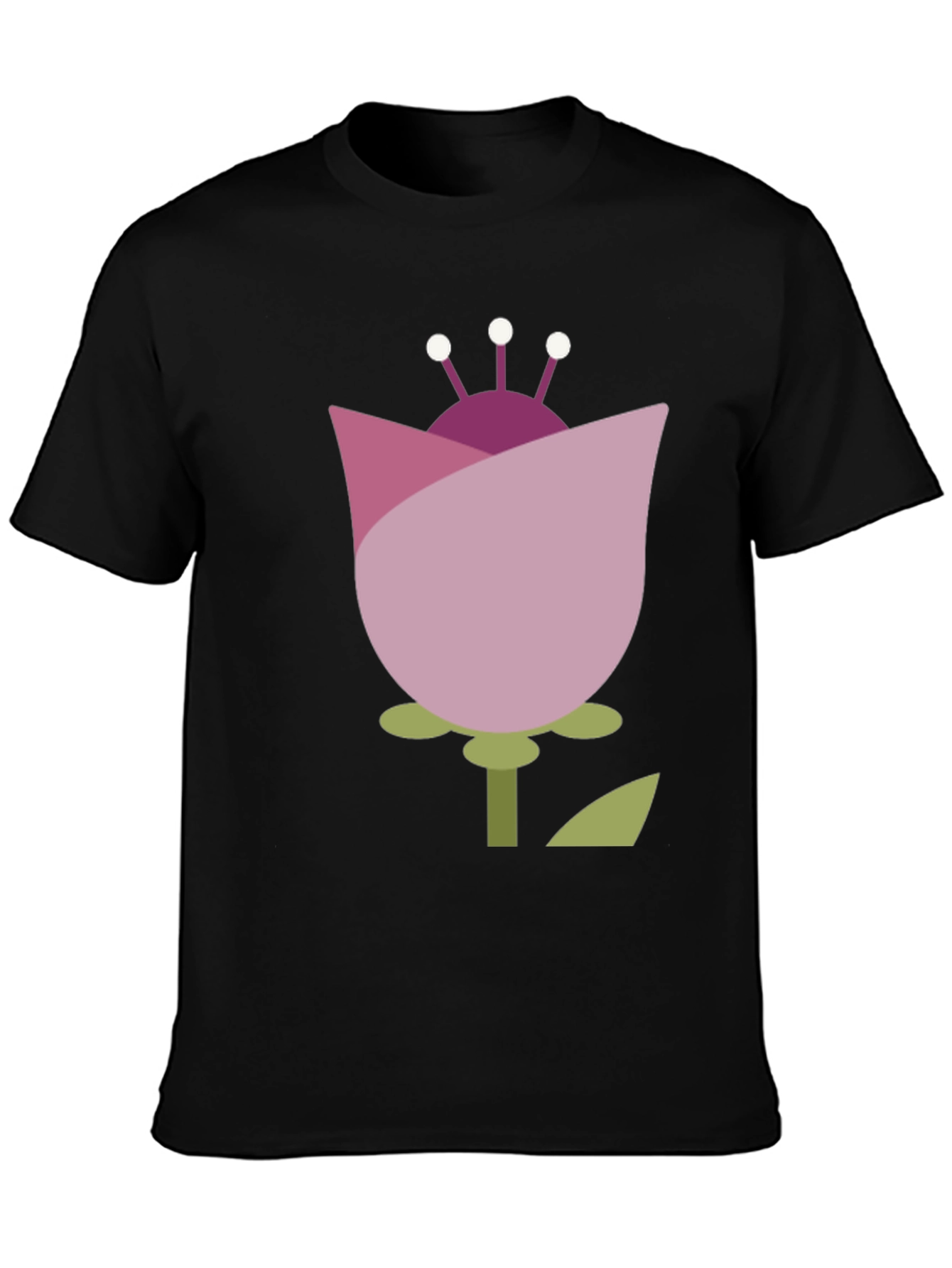 Abstract Flower Graphic Tee - Casual Black T-Shirt